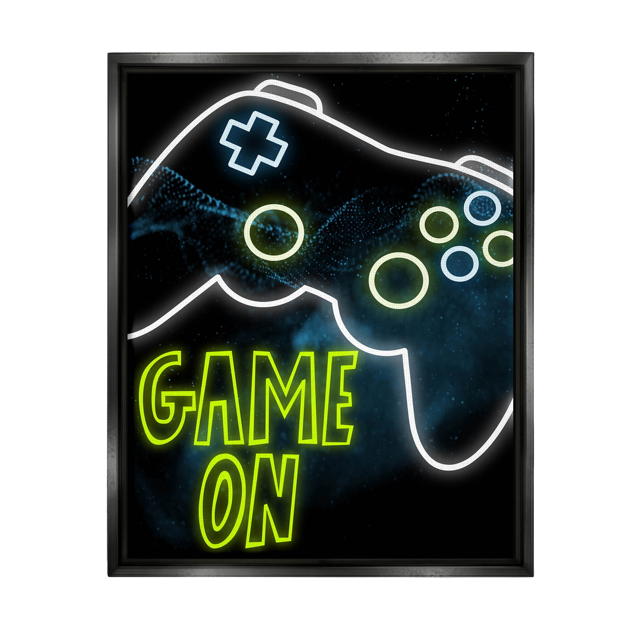 Stupell Industries Game On Neon Controller Graphic Art Jet Black Floating Framed Canvas Print Wall Art, Design by Marcus Prime