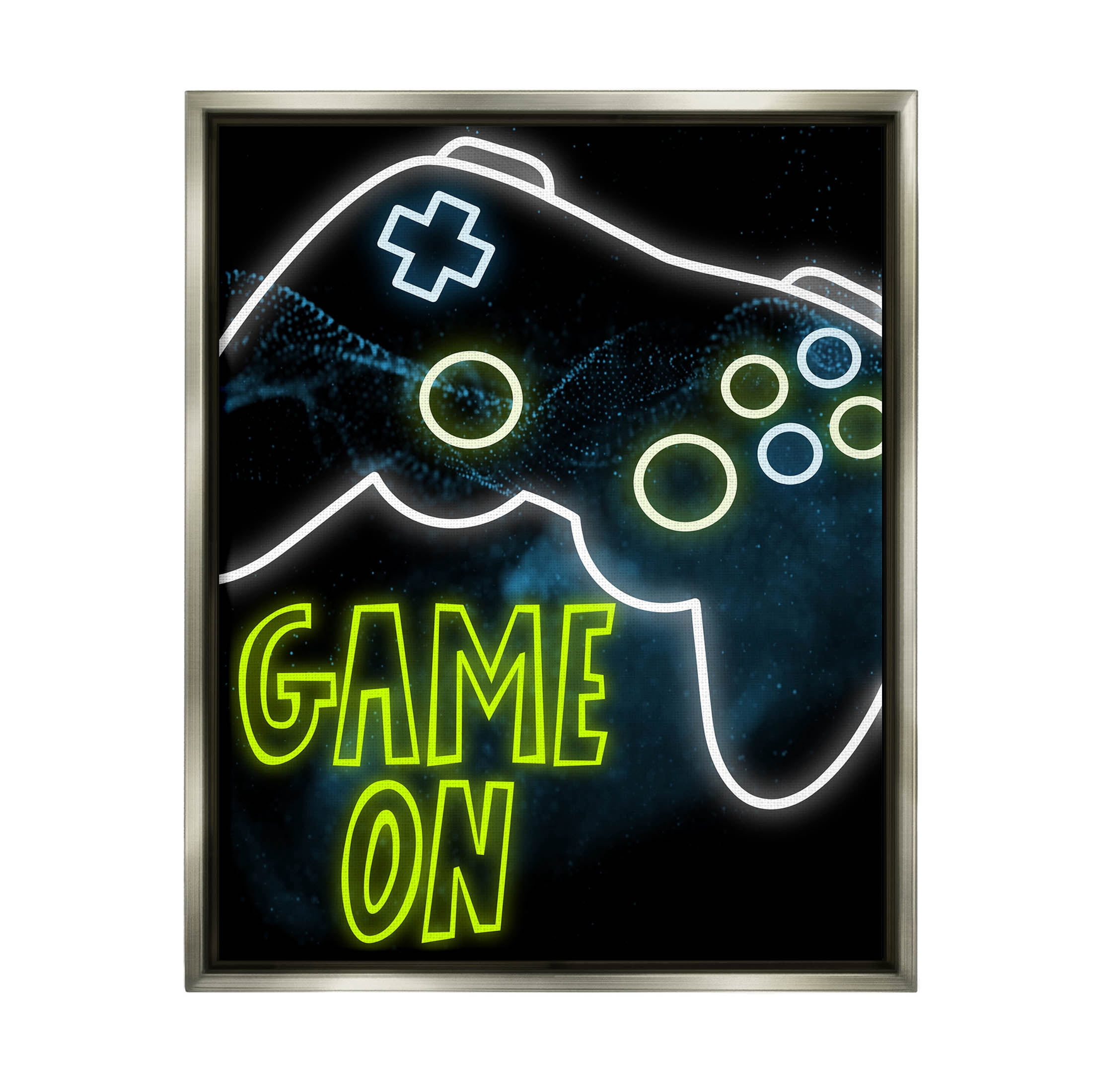 Stupell Industries Game On Neon Controller Graphic Art Luster Gray Floating Framed Canvas Print Wall Art, Design by Marcus Prime