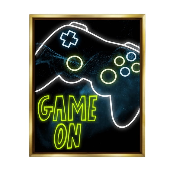 Stupell Industries Game On Neon Controller Graphic Art Metallic Gold Floating Framed Canvas Print Wall Art, Design by Marcus Prime