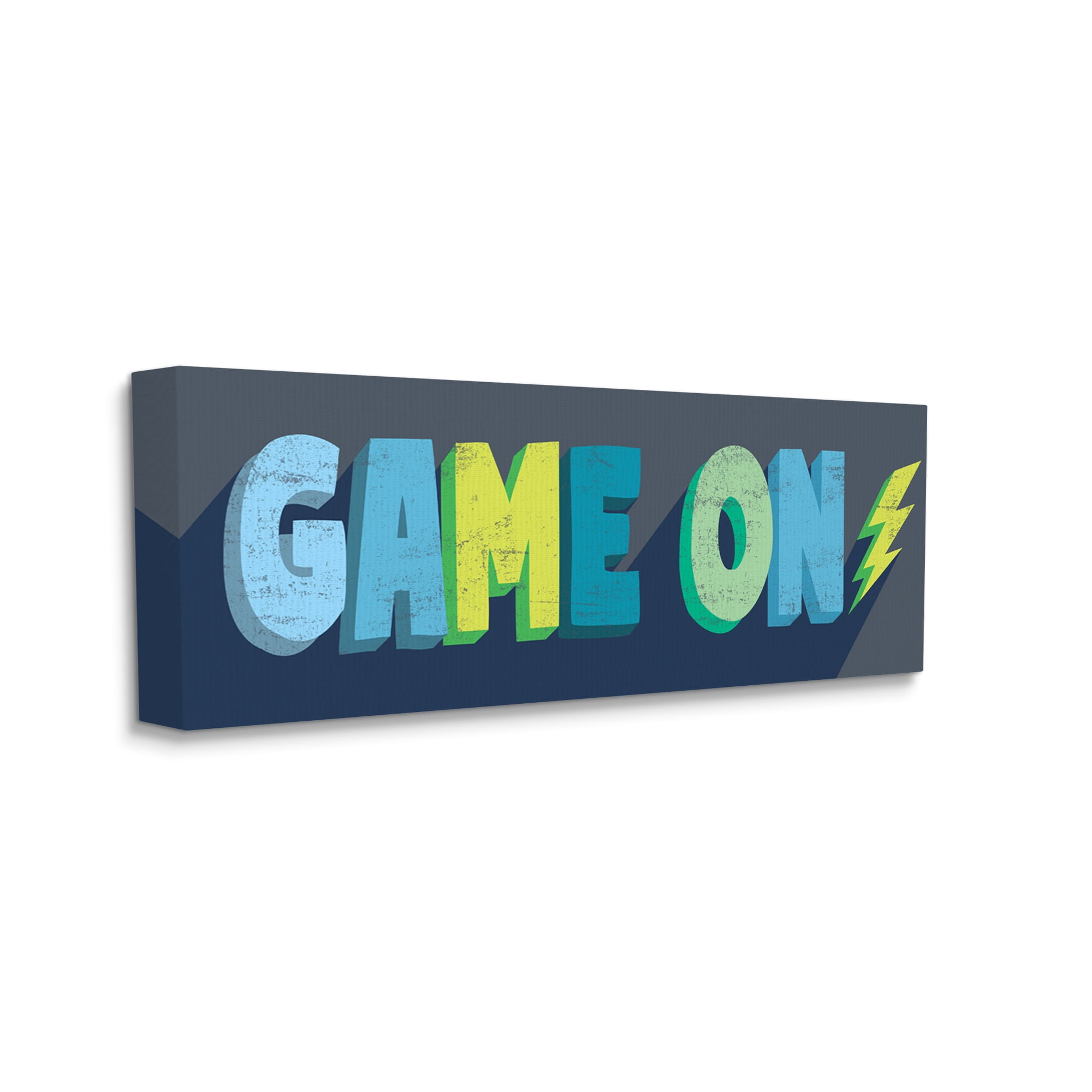 Stupell Industries Game On Phrase Green Yellow Lightening Bolt Typography Beauty & Fashion Painting Gallery Wrapped Canvas Print Wall Art, 17 x 40