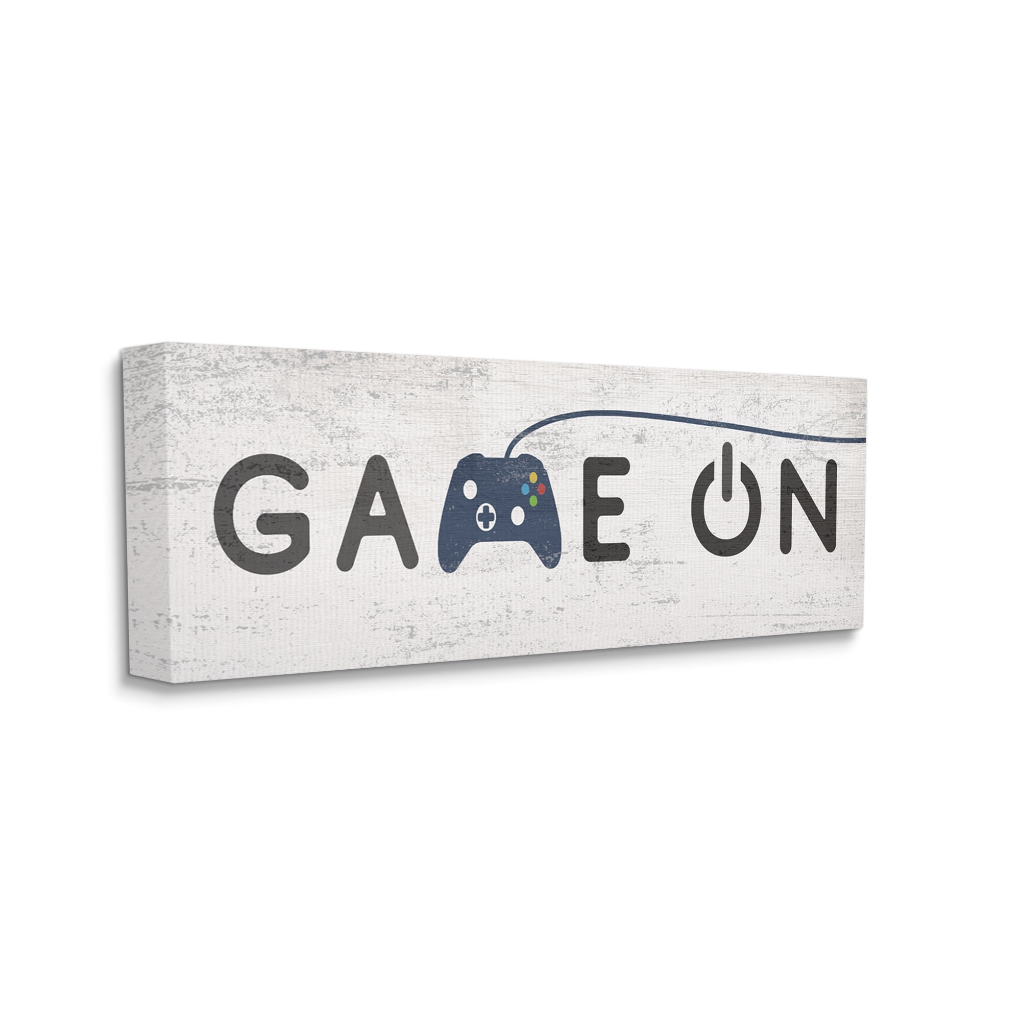 Stupell Industries Game On Video Gamer Phrase Blue Vintage Controller Beauty & Fashion Painting Gallery Wrapped Canvas Print Wall Art, 20 x 48
