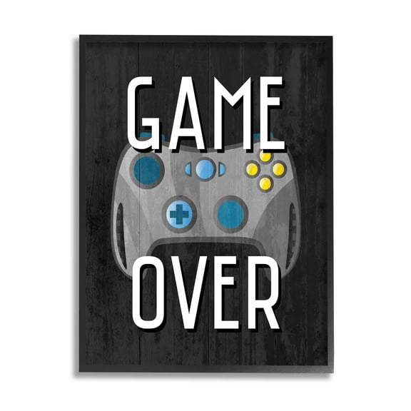 Stupell Industries Game Over Controller Graphic Art Black Framed Art Print Wall Art, Design by Kim Allen