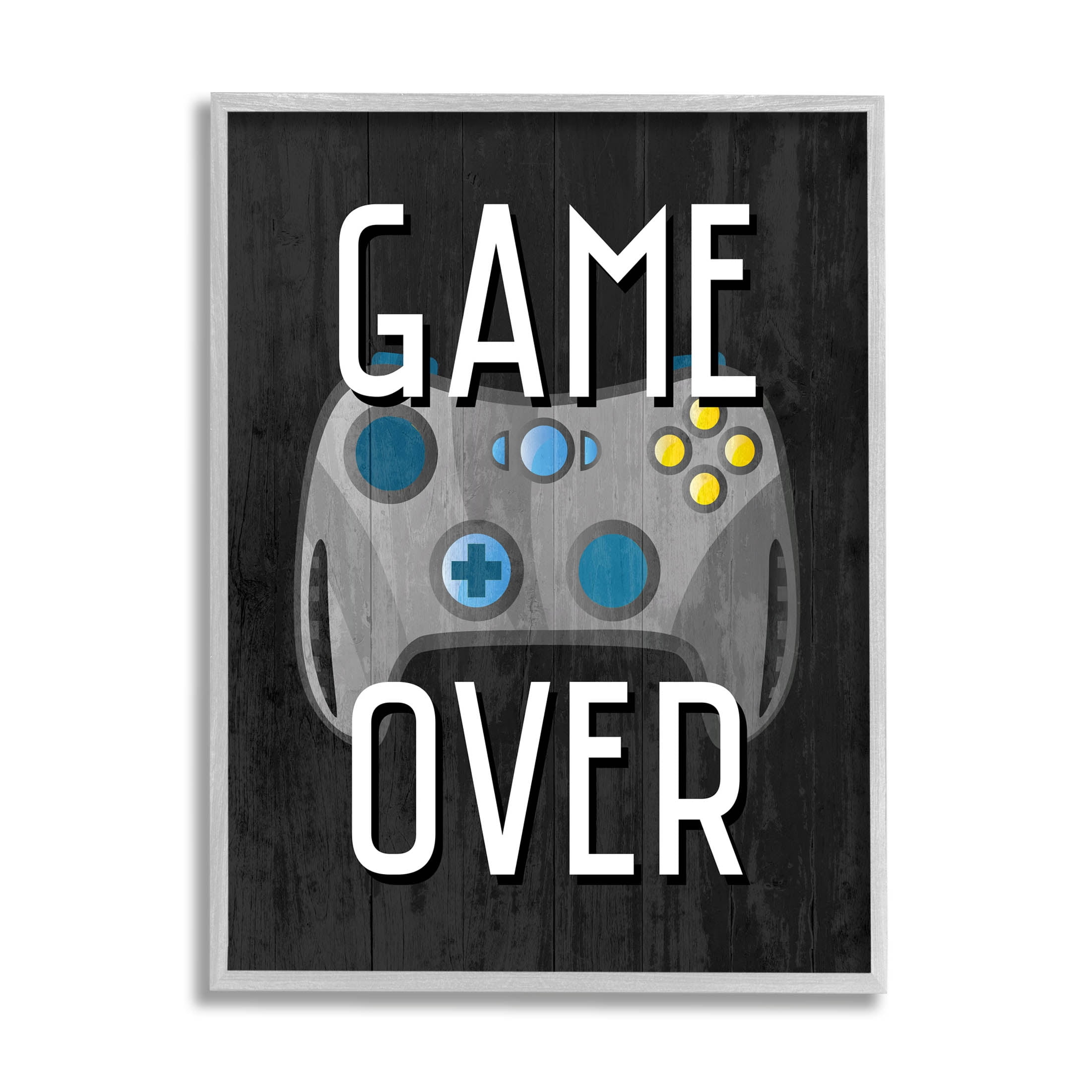 Stupell Industries Game Over Controller Graphic Art Gray Framed Art Print Wall Art, Design by Kim Allen
