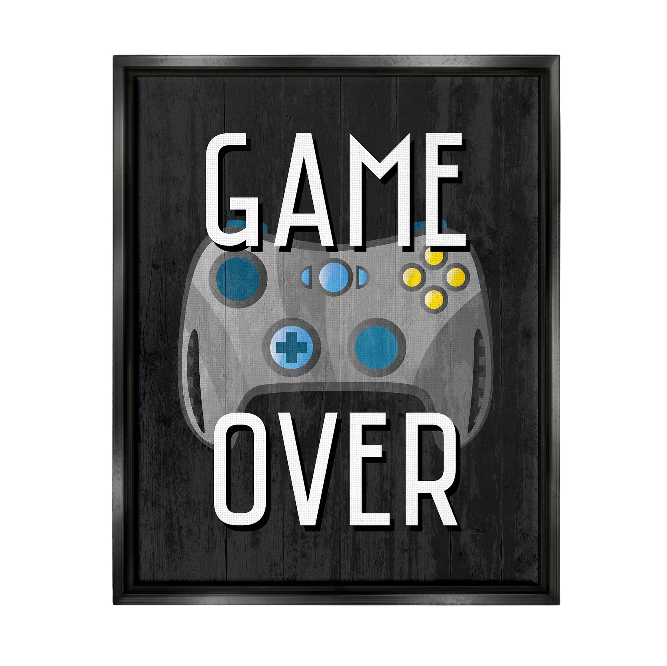 Stupell Industries Game Over Controller Graphic Art Jet Black Floating Framed Canvas Print Wall Art, Design by Kim Allen