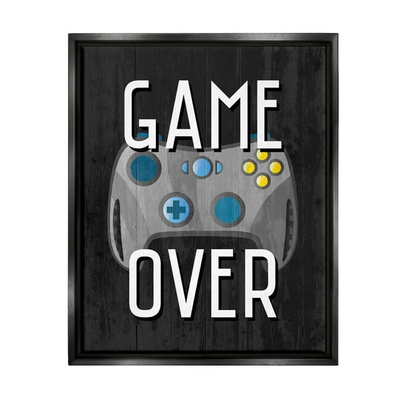 Stupell Industries Game Over Controller Graphic Art Jet Black Floating Framed Canvas Print Wall Art, Design by Kim Allen
