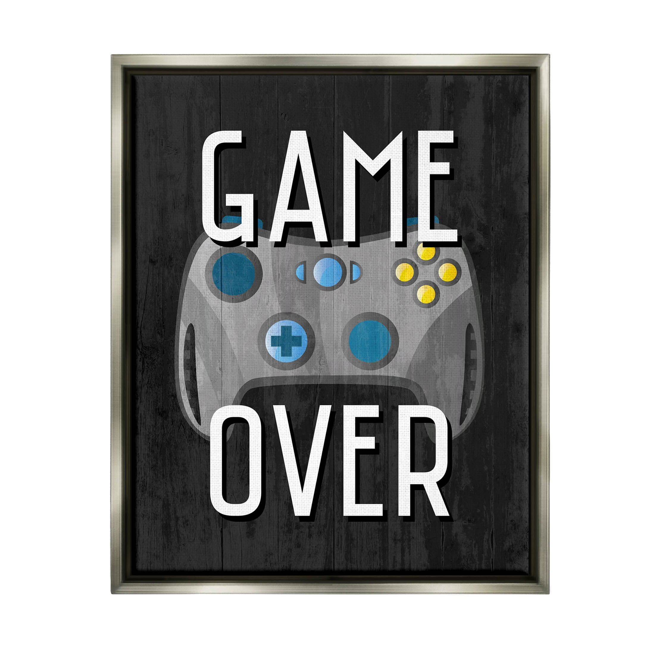 Stupell Industries Game Over Controller Graphic Art Luster Gray Floating Framed Canvas Print Wall Art, Design by Kim Allen