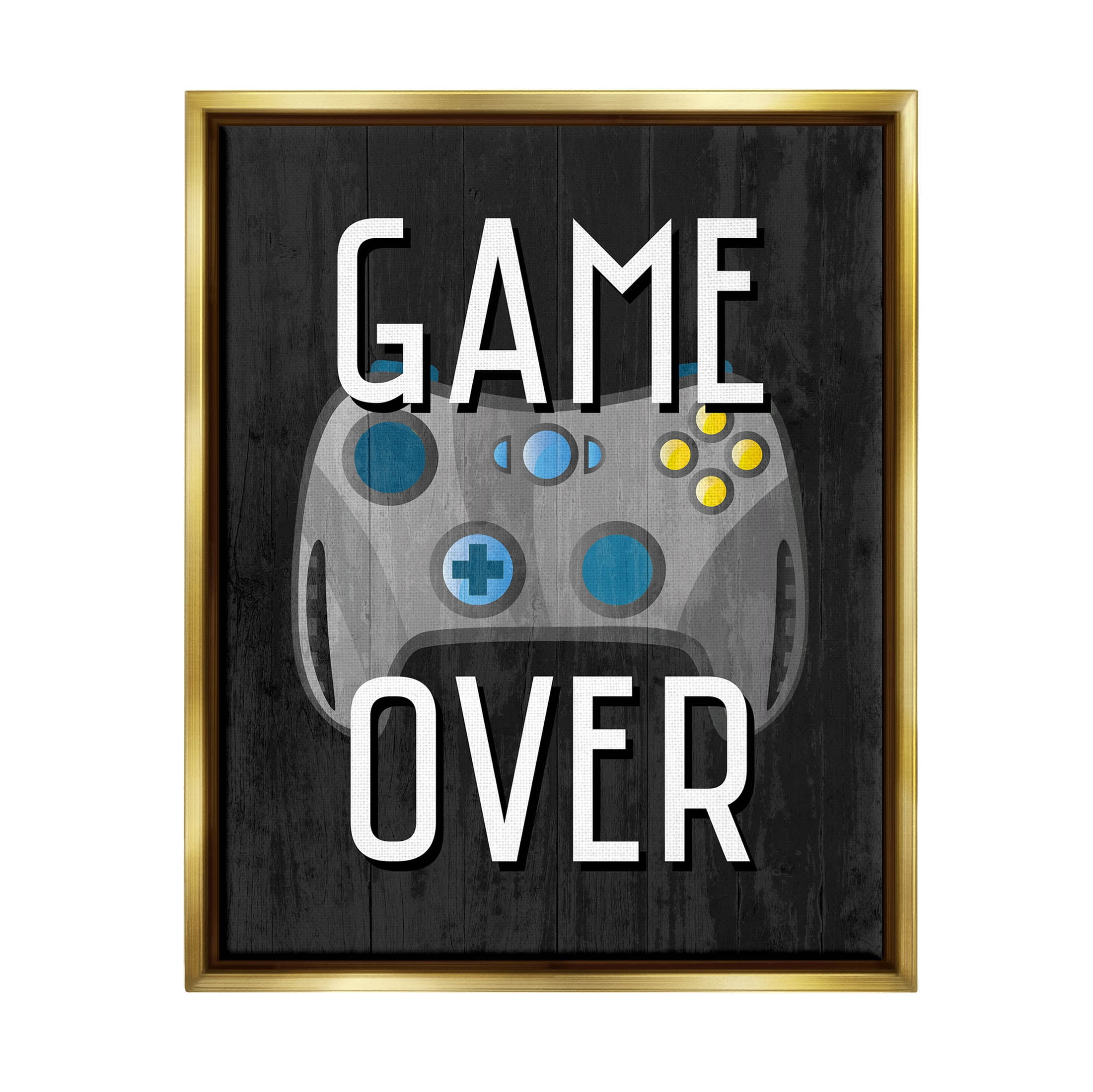 Stupell Industries Game Over Controller Graphic Art Metallic Gold Floating Framed Canvas Print Wall Art, Design by Kim Allen