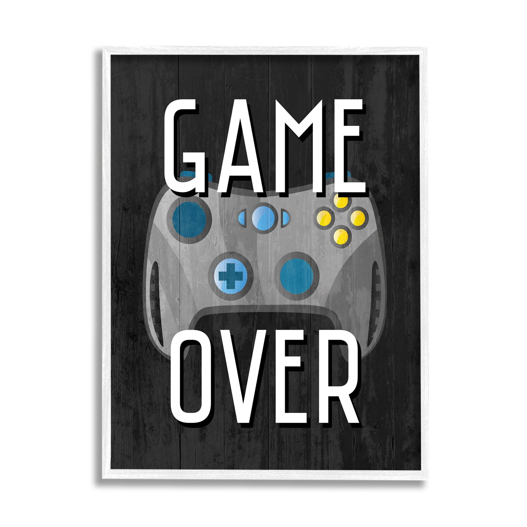 Stupell Industries Game Over Controller Graphic Art White Framed Art Print Wall Art, Design by Kim Allen