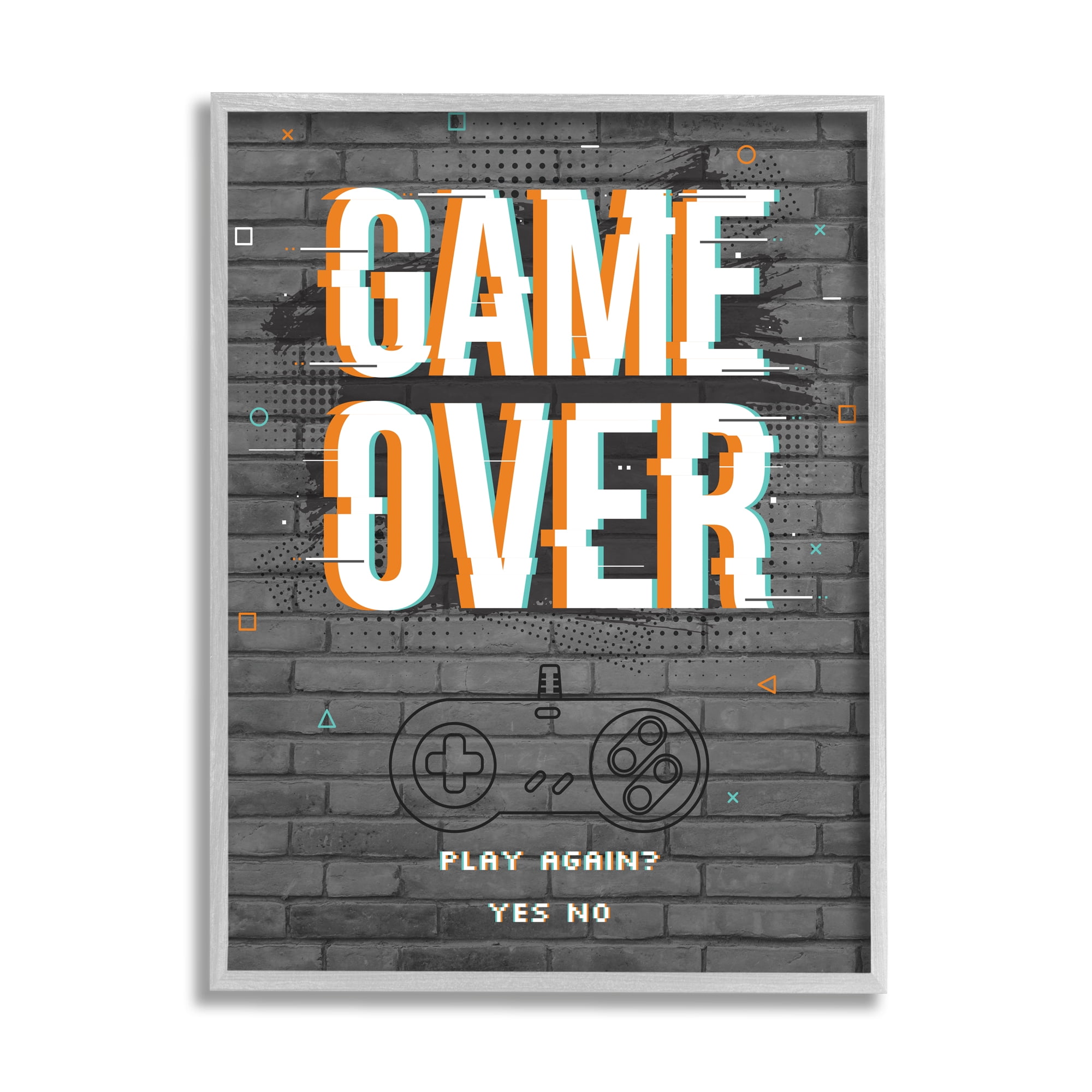 Stupell Industries Game Over Gamer Phrase Retro Controller Brick Pattern, 16 x 20, Designed by Angela Nickeas