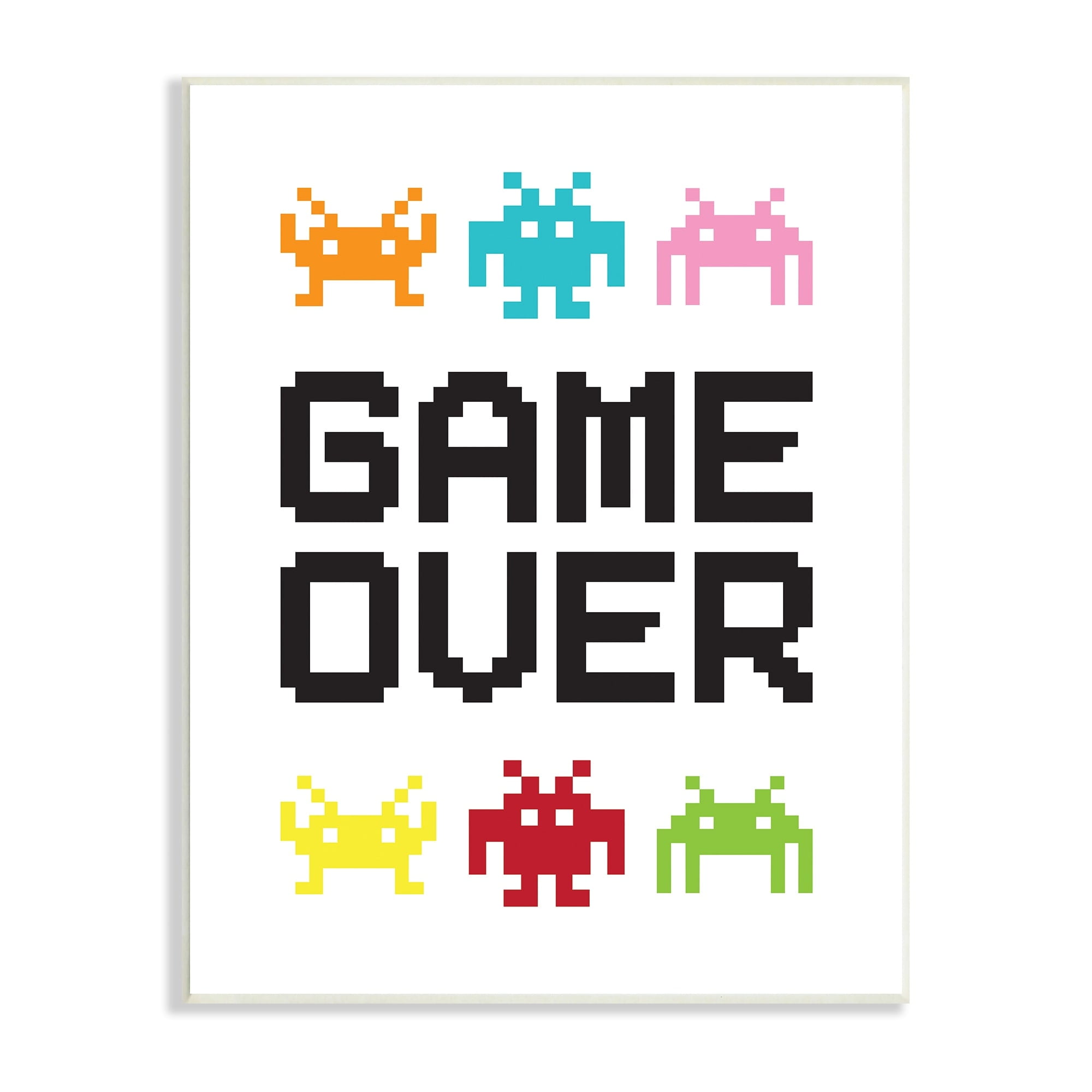Stupell Industries Game Over Phrase Retro Pixel Monster Sprites,13 x 19, Design by Jennifer McCully