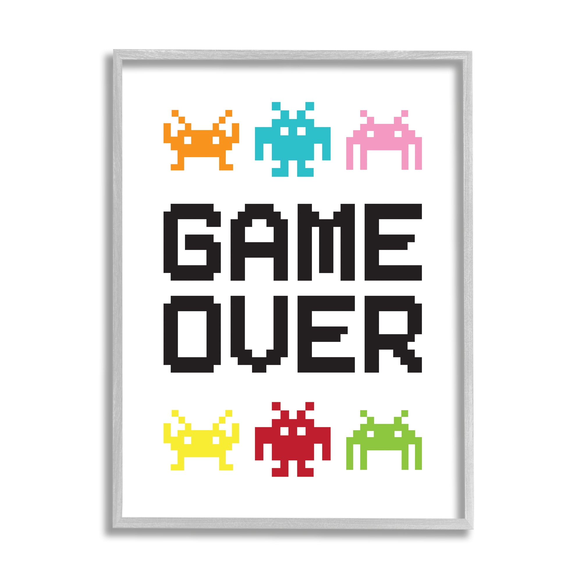 Stupell Industries Game Over Phrase Retro Pixel Monster Sprites,16 x 20, Design by Jennifer McCully