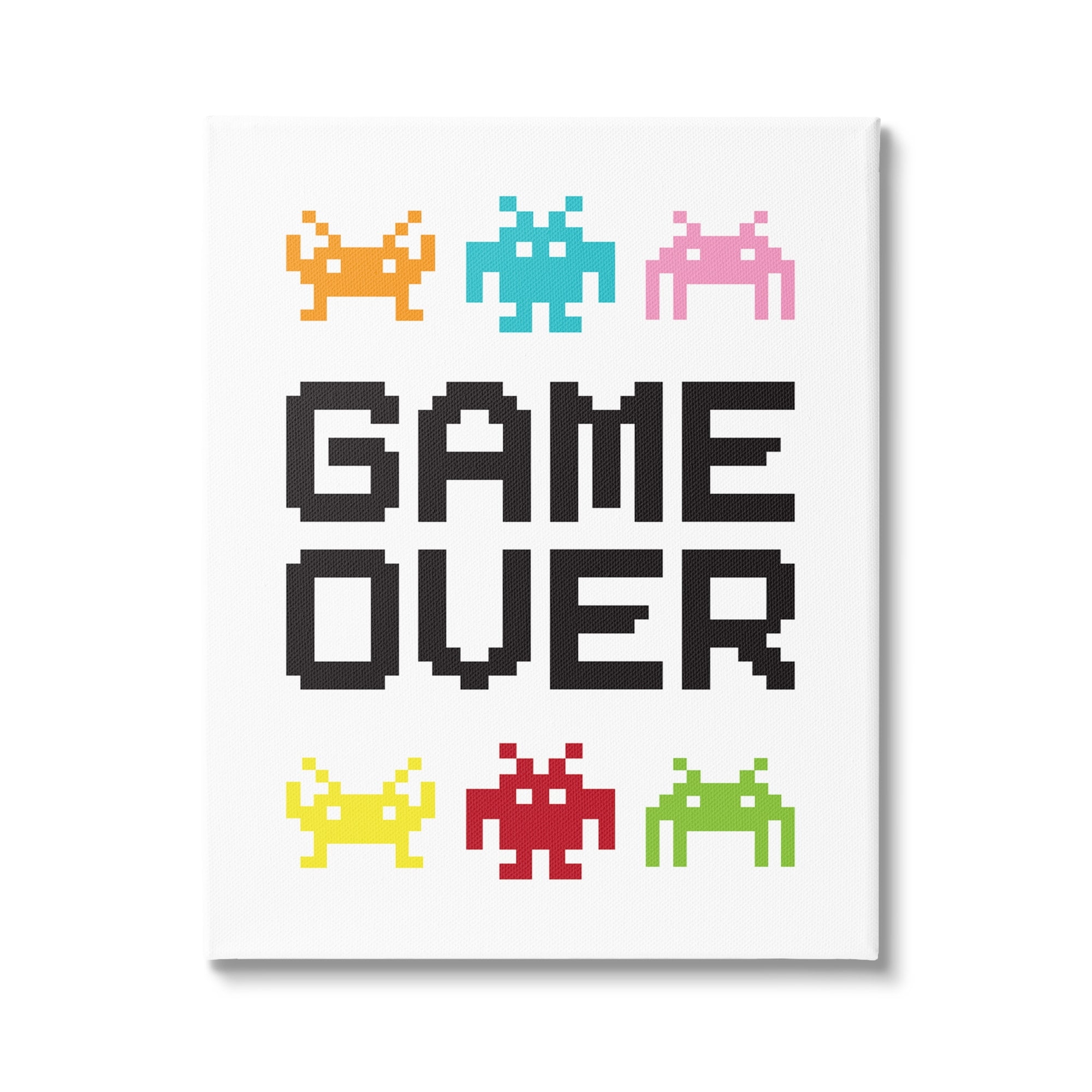 Stupell Industries Game Over Phrase Retro Pixel Monster Sprites,16 x 20, Design by Jennifer McCully