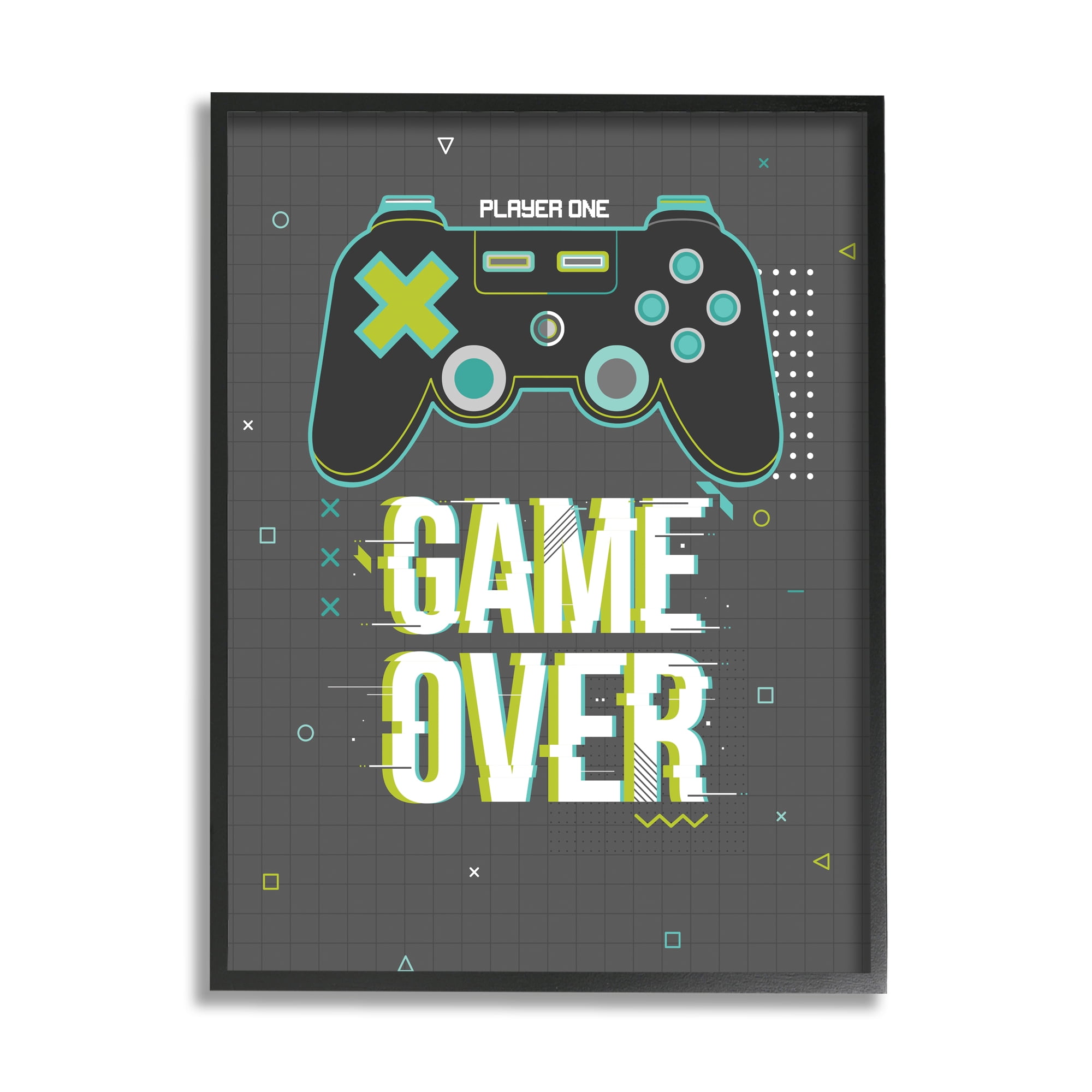 Stupell Industries Game Over Phrase Video Game Controller Geometric Pattern, 11 x 14, Designed by Angela Nickeas