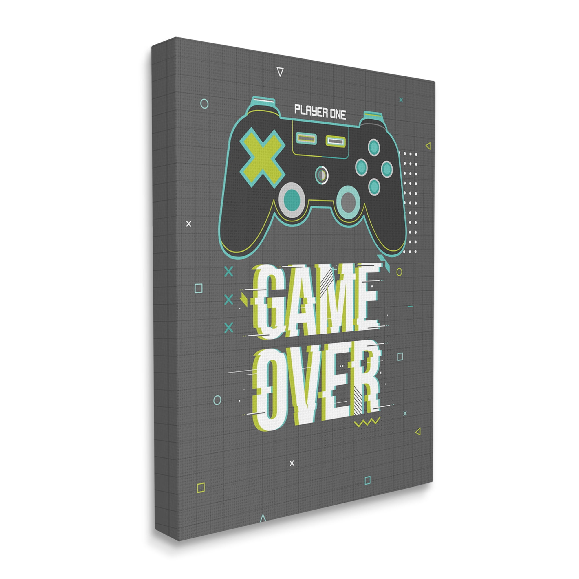 Stupell Industries Game Over Phrase Video Game Controller Geometric Pattern, 24 x 30, Designed by Angela Nickeas