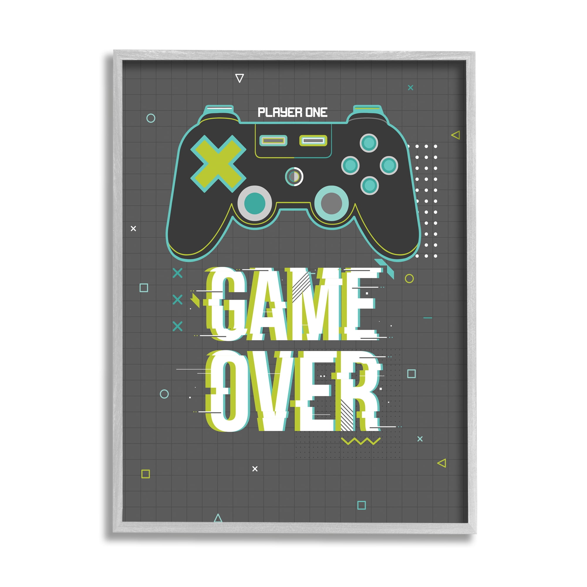 Stupell Industries Game Over Phrase Video Game Controller Geometric Pattern, 24 x 30, Designed by Angela Nickeas