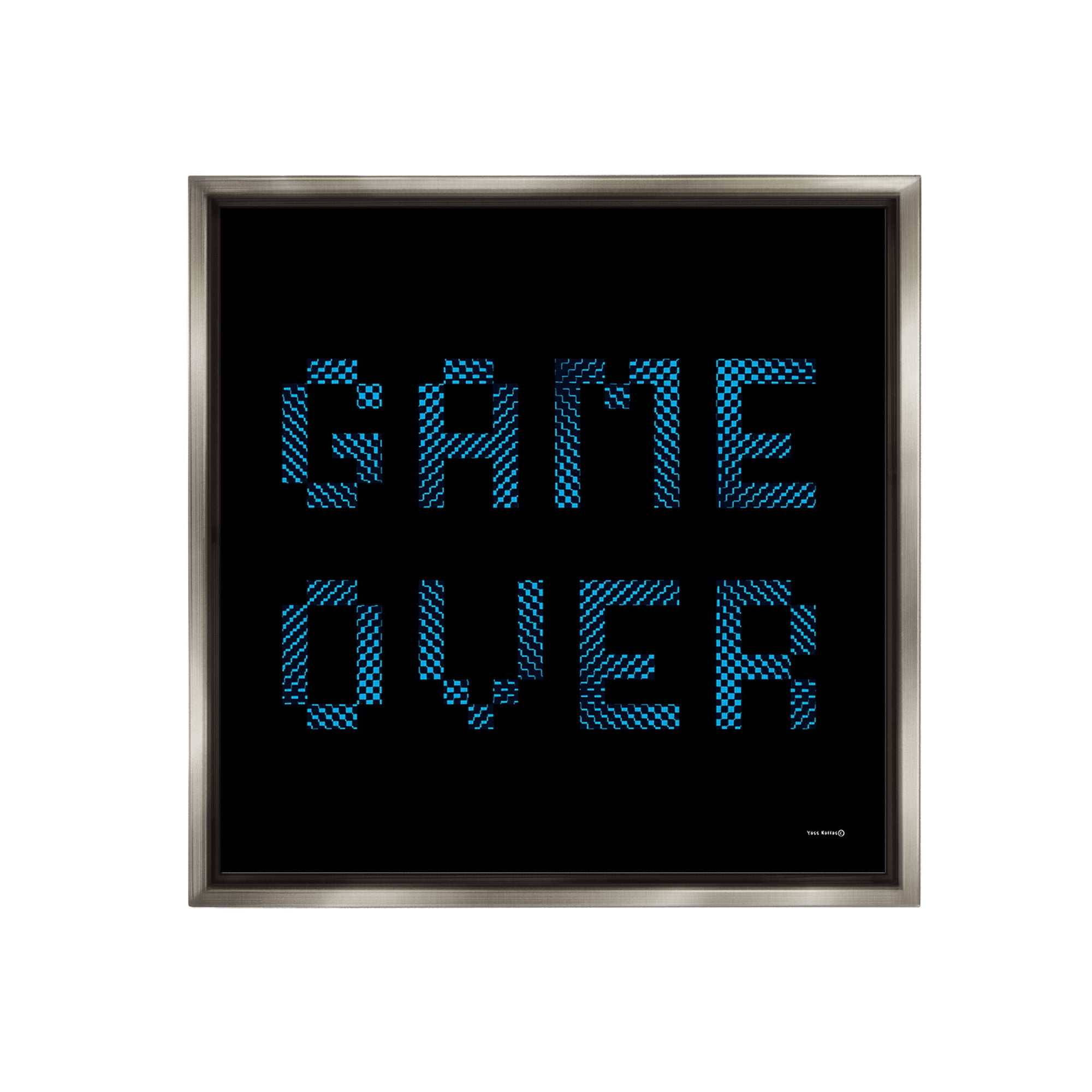 Stupell Industries Game Over Pixel Phrase Typography Painting Gray Floater Framed Canvas Art Print Wall Art, 25 x 25