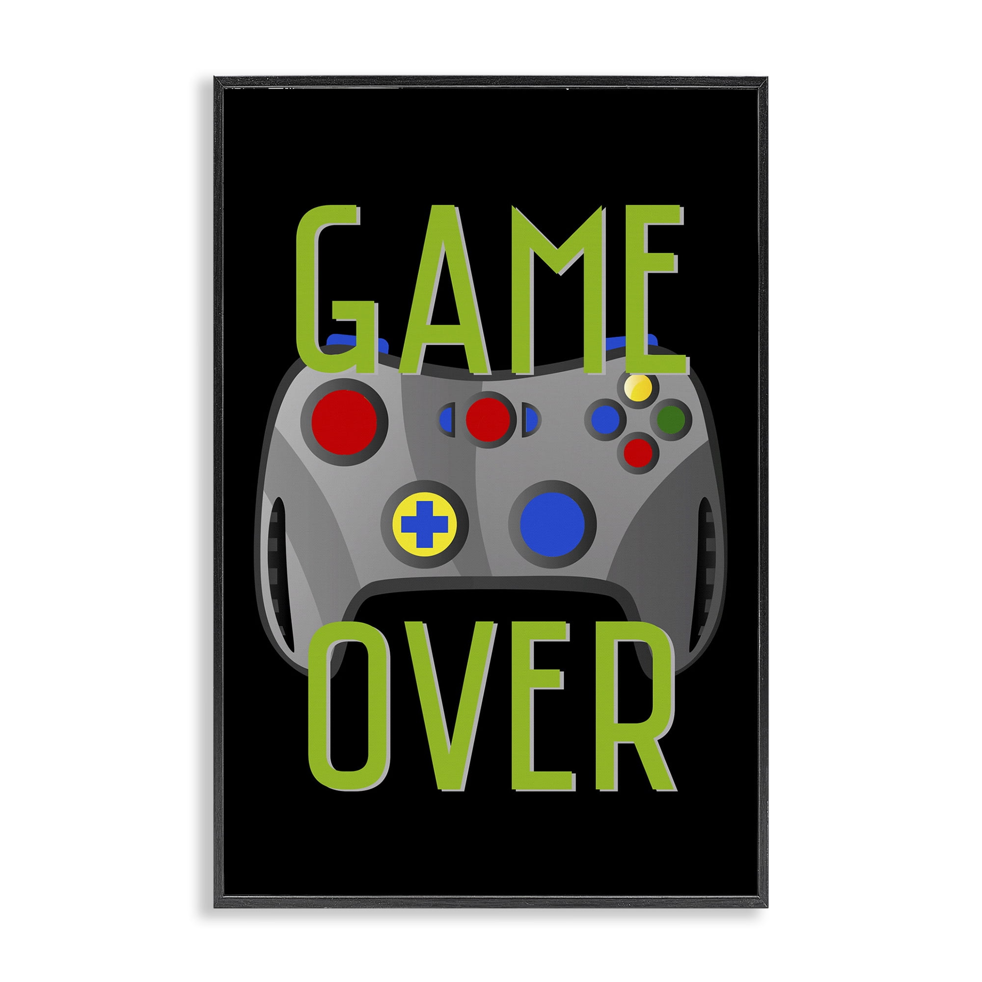 Stupell Industries Game Over with Controller Typography Painting Black Framed Art Print Wall Art, 12 x 18