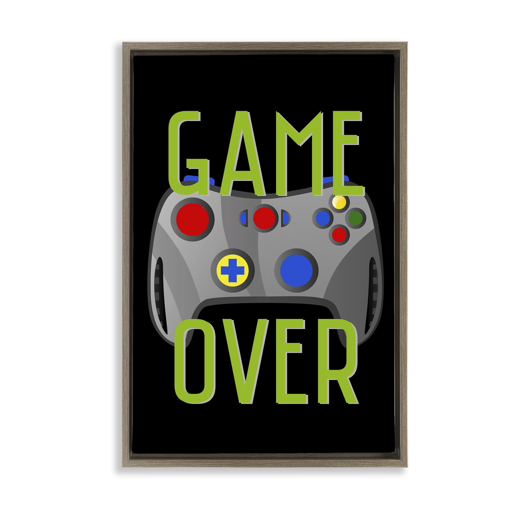 Stupell Industries Game Over with Controller Typography Painting Brown Floater Framed Art Print Wall Art, 21 x 31
