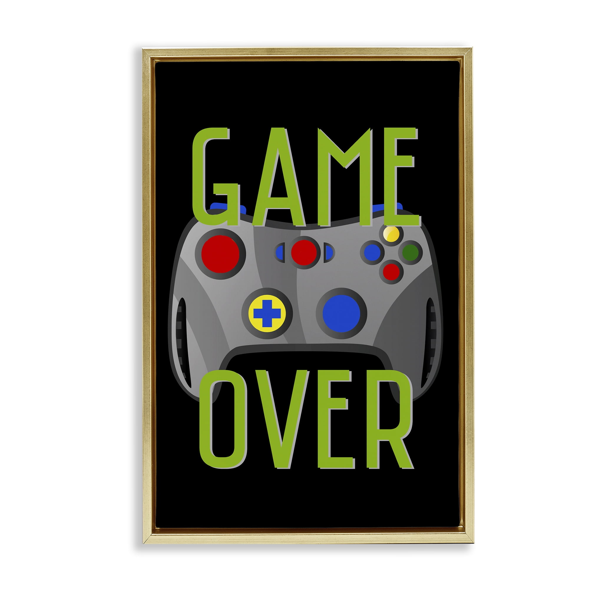 Stupell Industries Game Over with Controller Typography Painting Gold Floater Framed Art Print Wall Art, 17 x 25