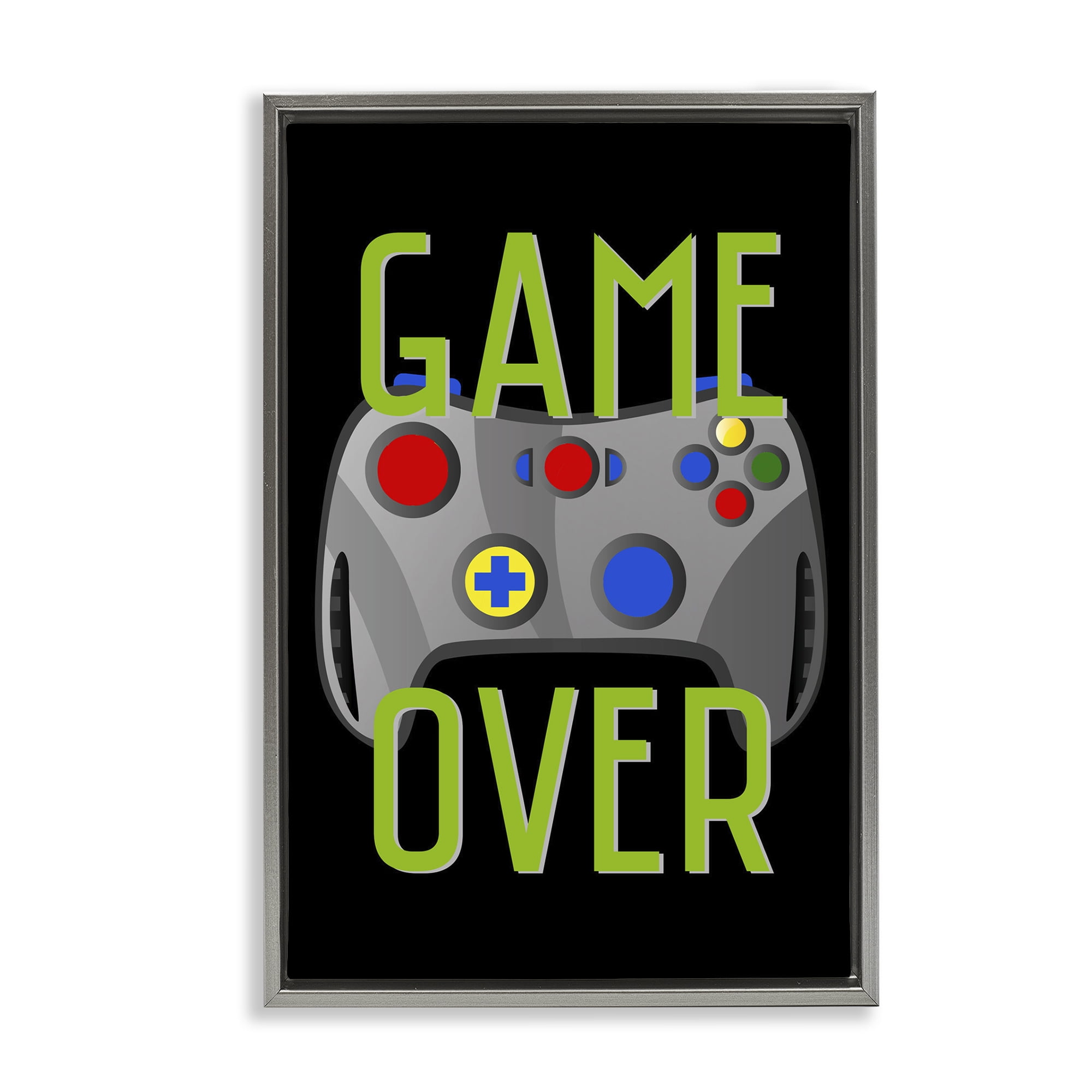 Stupell Industries Game Over with Controller Typography Painting Gray Floater Framed Art Print Wall Art, 21 x 31