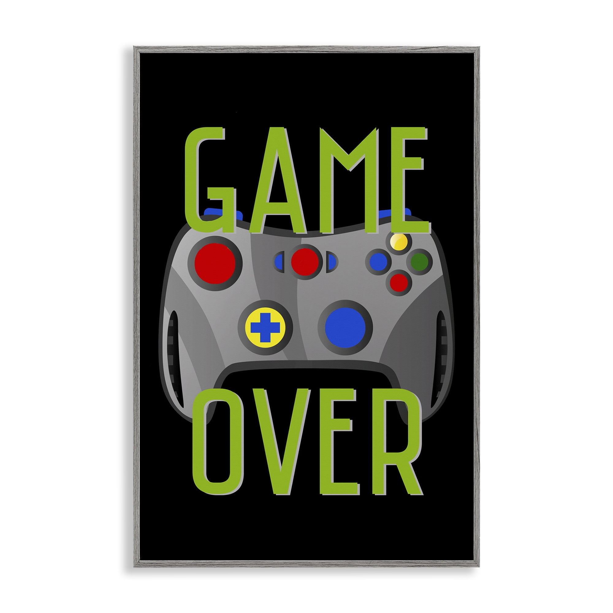 Stupell Industries Game Over with Controller Typography Painting Gray Framed Art Print Wall Art, 20 x 30