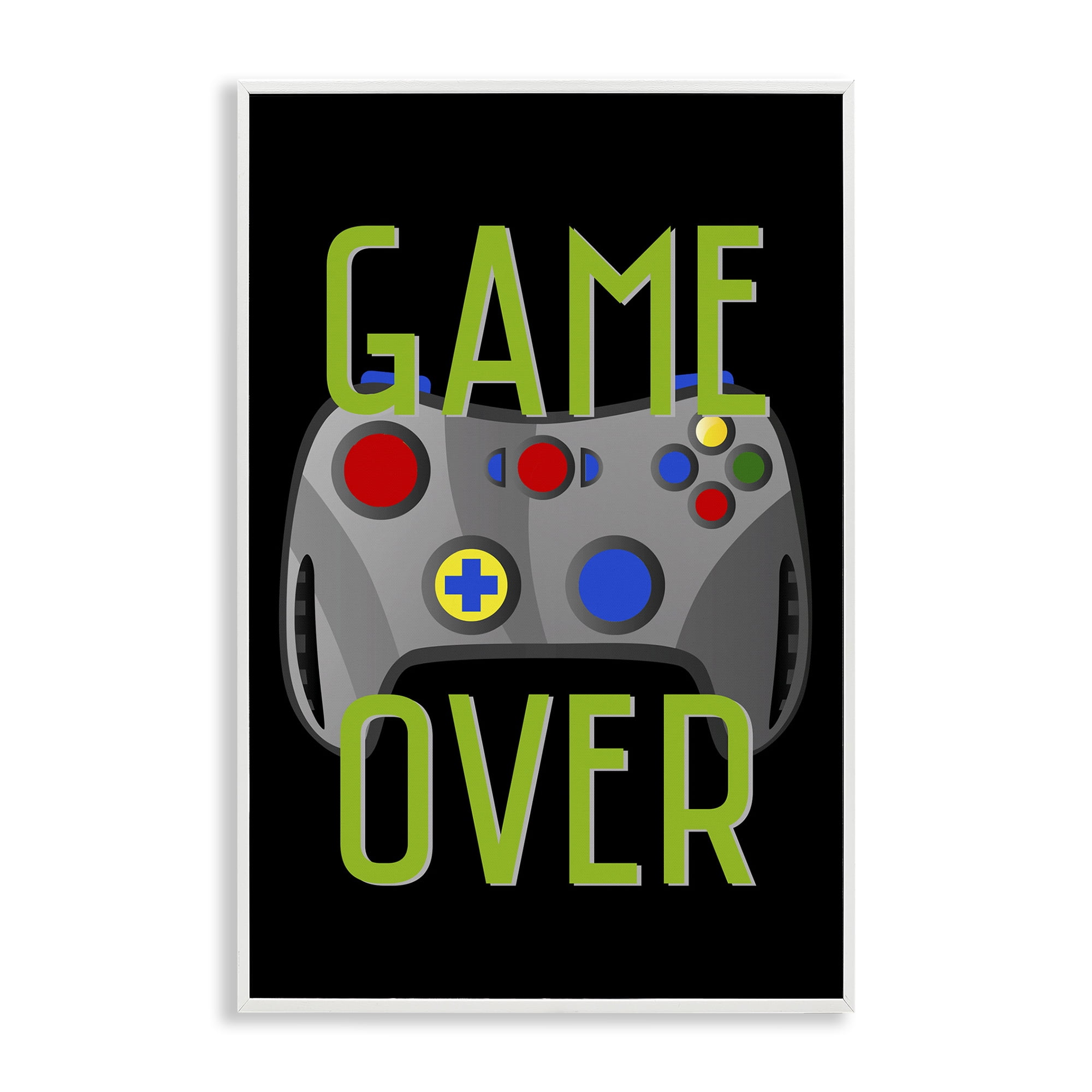 Stupell Industries Game Over with Controller Typography Painting White Framed Art Print Wall Art, 20 x 30
