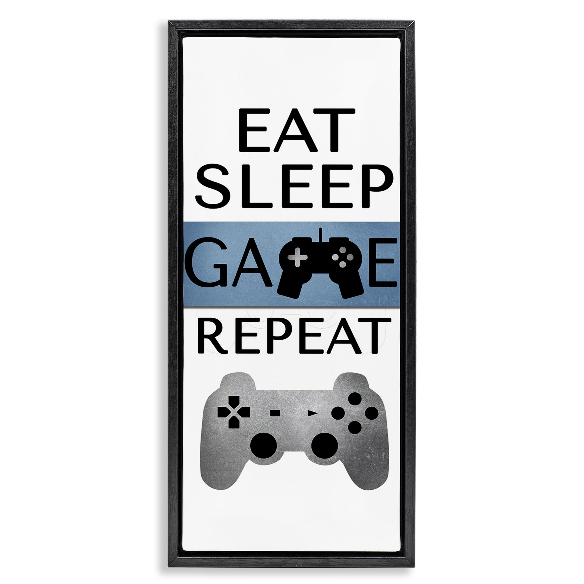 Stupell Industries Game Repeat Lifestyle Typography Painting Black Floater Framed Art Print Wall Art, 11 x 25