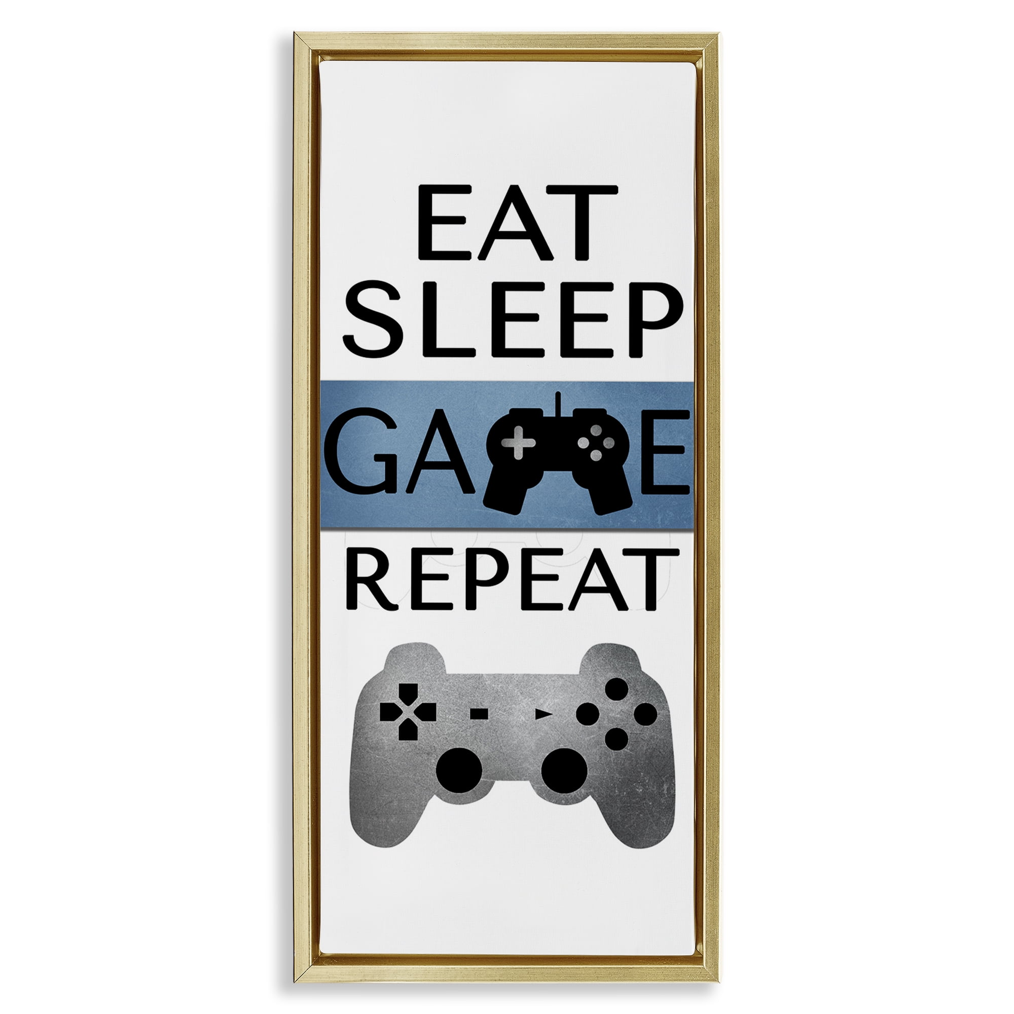 Stupell Industries Game Repeat Lifestyle Typography Painting Gold Floater Framed Art Print Wall Art, 11 x 25