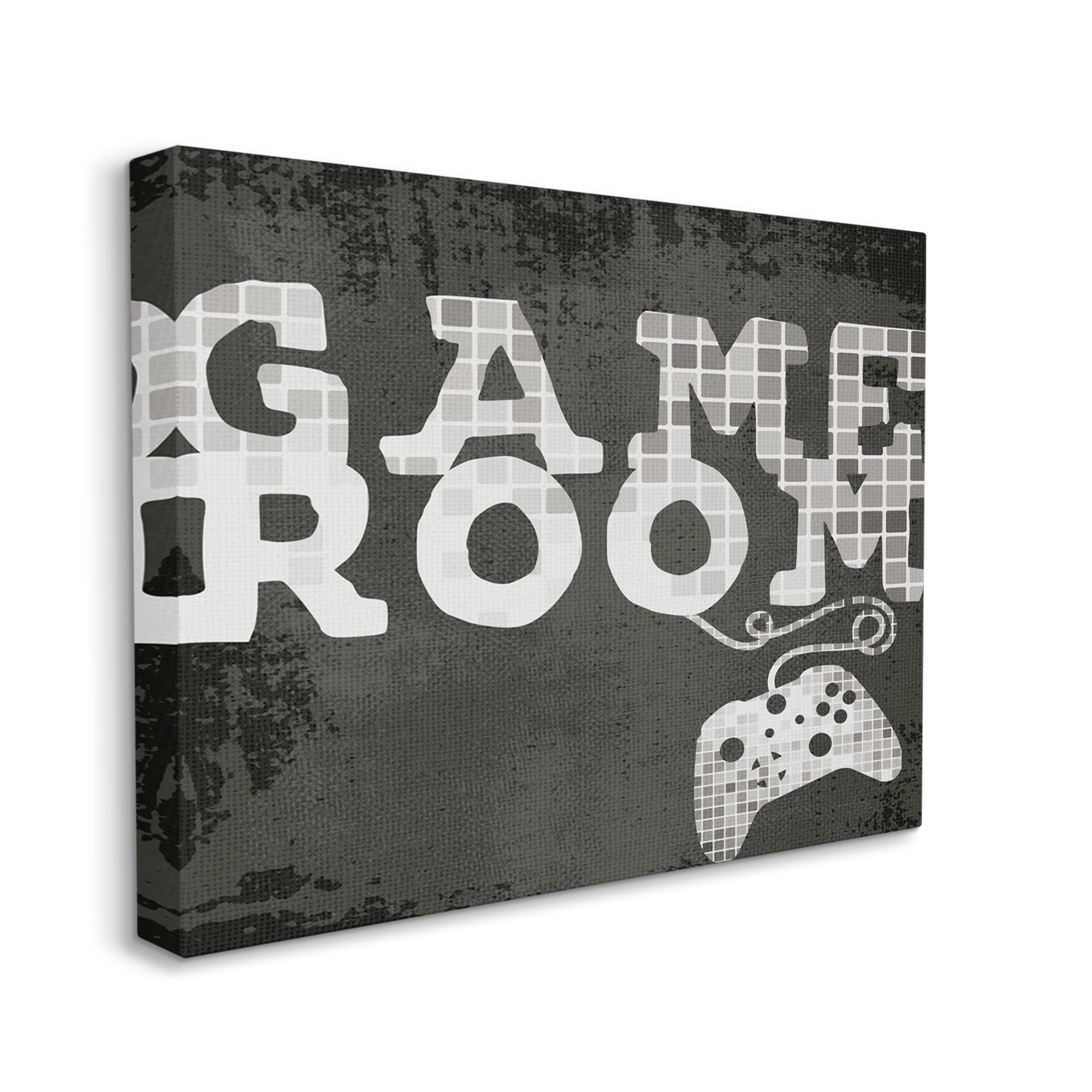 Stupell Industries Game Room Phrase Video Controller Geometric Pattern Abstract Painting Gallery Wrapped Canvas Art Print Wall Art, 24 x 30