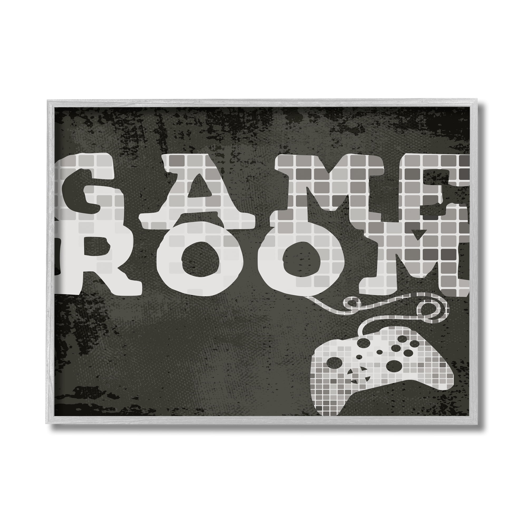 Stupell Industries Game Room Phrase Video Controller Geometric Pattern Graphic Art Gray Framed Art Print Wall Art, 16x20, by Daphne Polselli