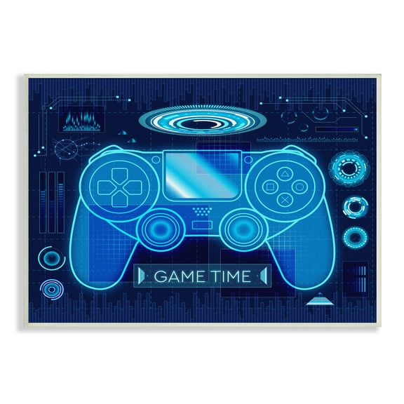 Stupell Industries Game Time Bold Blue Computer Theme Gaming Controller, 19 x 13, Design by Ziwei Li