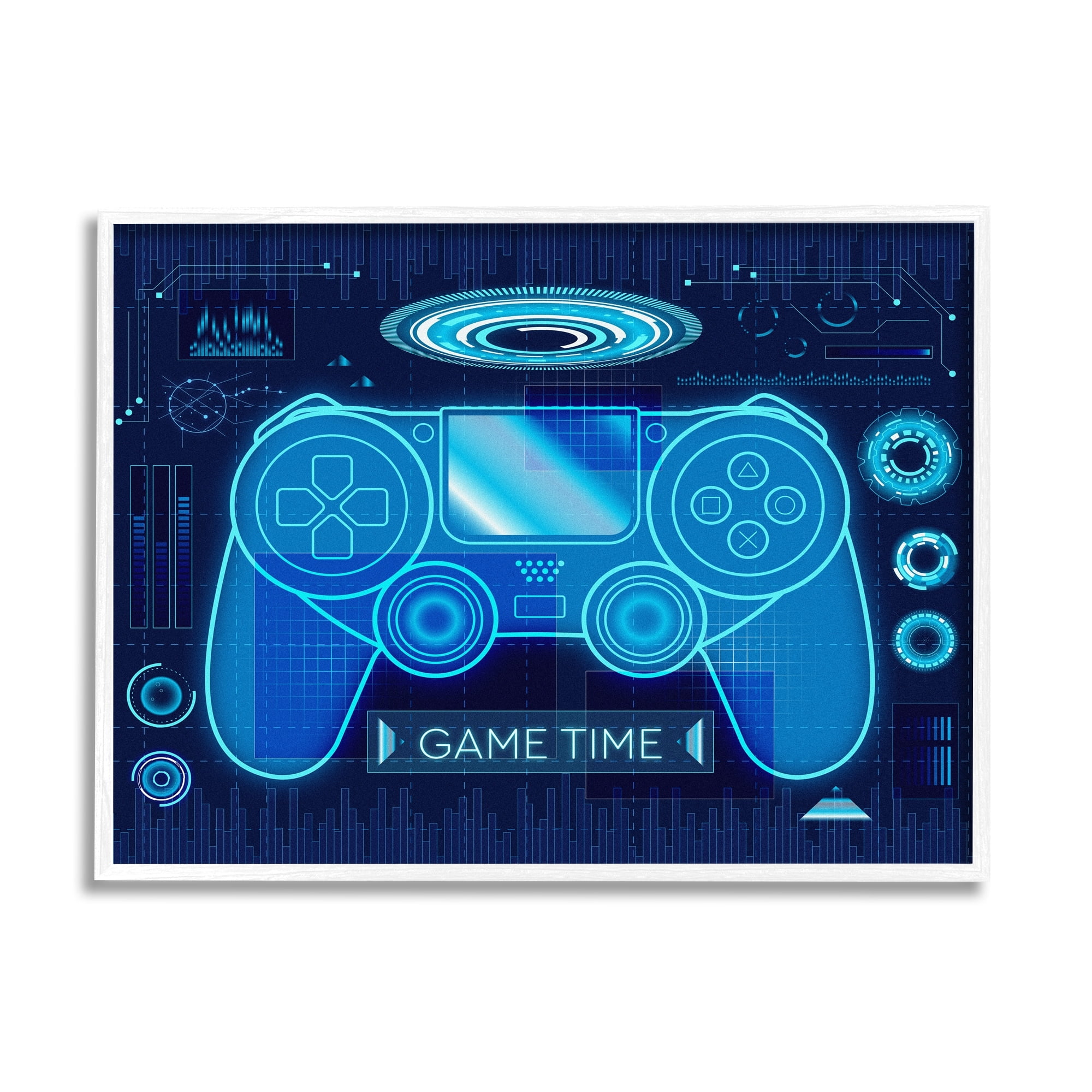 Stupell Industries Game Time Bold Blue Computer Theme Gaming Controller, 30 x 24, Design by Ziwei Li