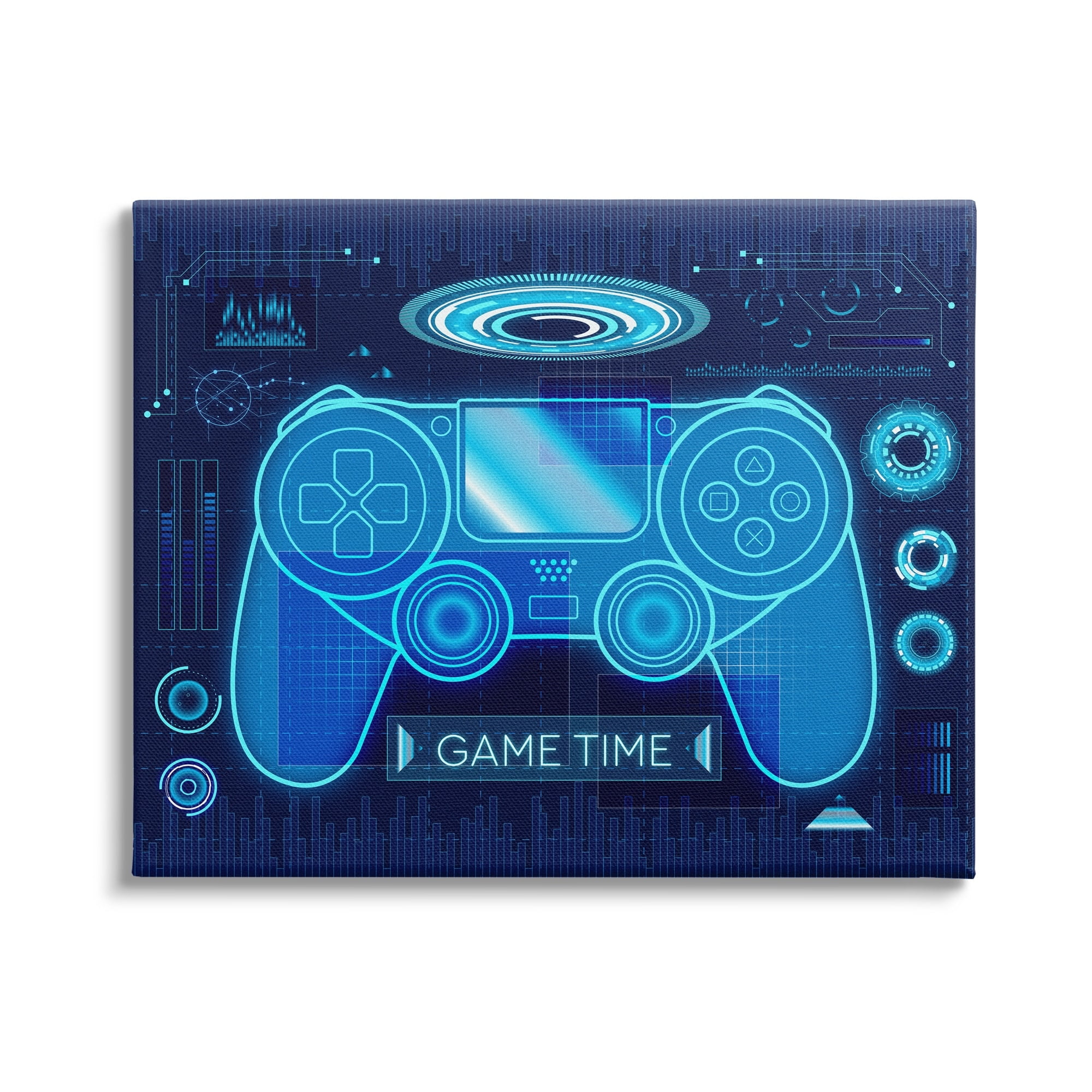 Stupell Industries Game Time Bold Blue Computer Theme Gaming Controller, 30 x 24, Design by Ziwei Li