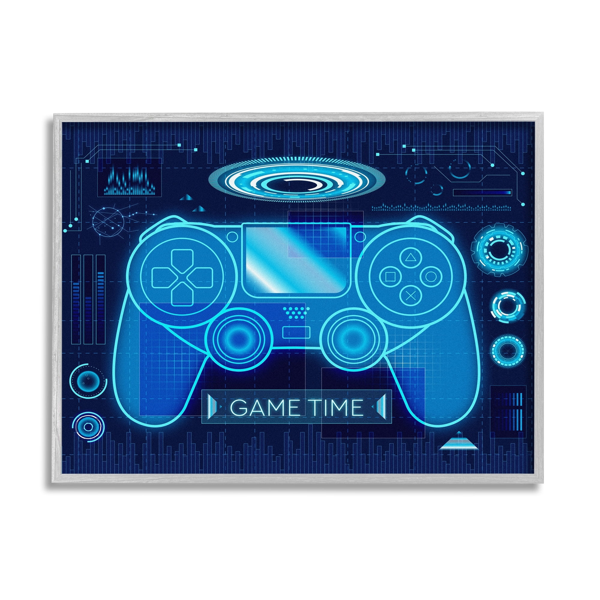 Stupell Industries Game Time Bold Blue Computer Theme Gaming Controller Graphic Art Gray Framed Art Print Wall Art, 20x16, by Ziwei Li