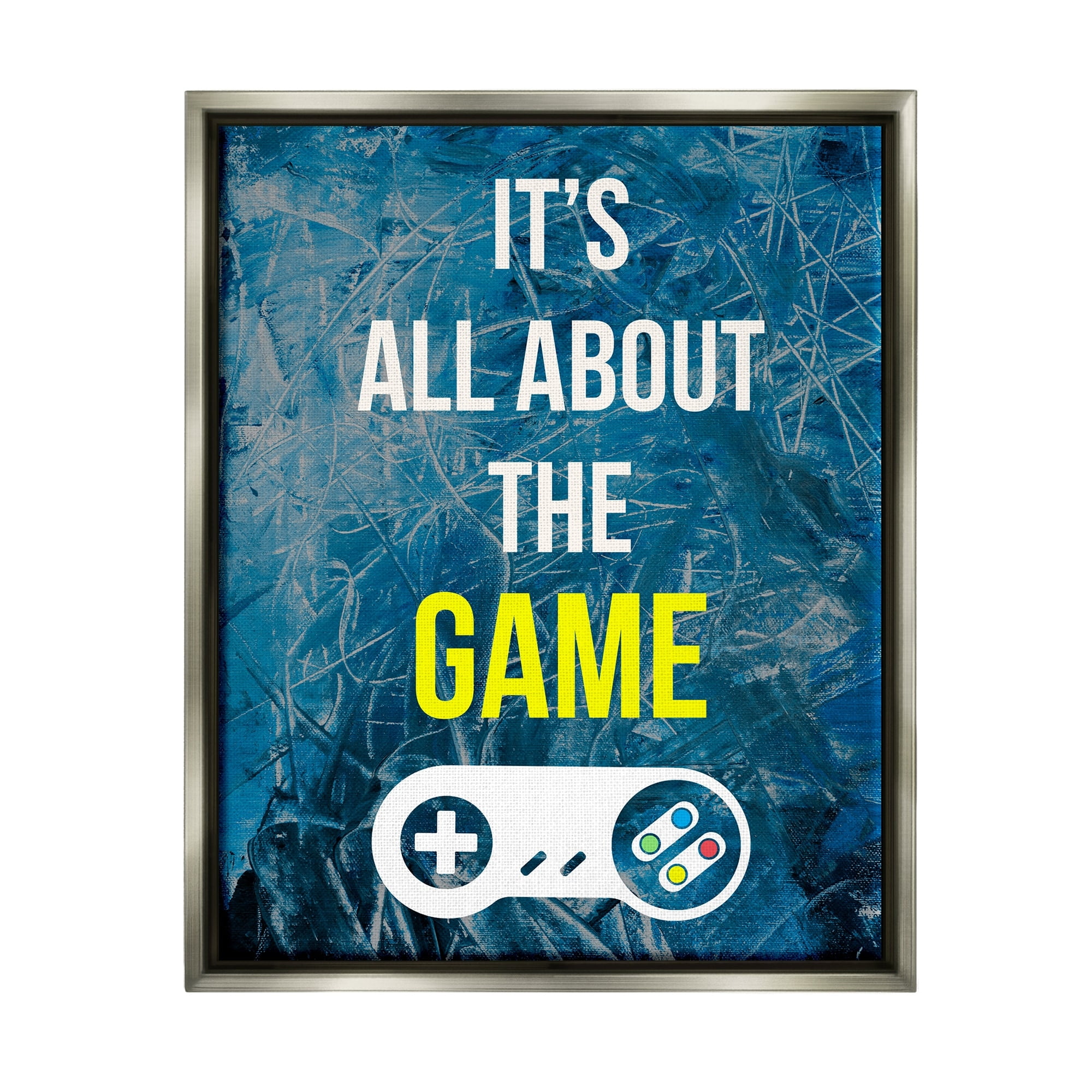Stupell Industries All About The Game Vintage Controller Gamer Sign Graphic Art Luster Gray Floating Framed Canvas Print Wall Art, Design by Annie Warren