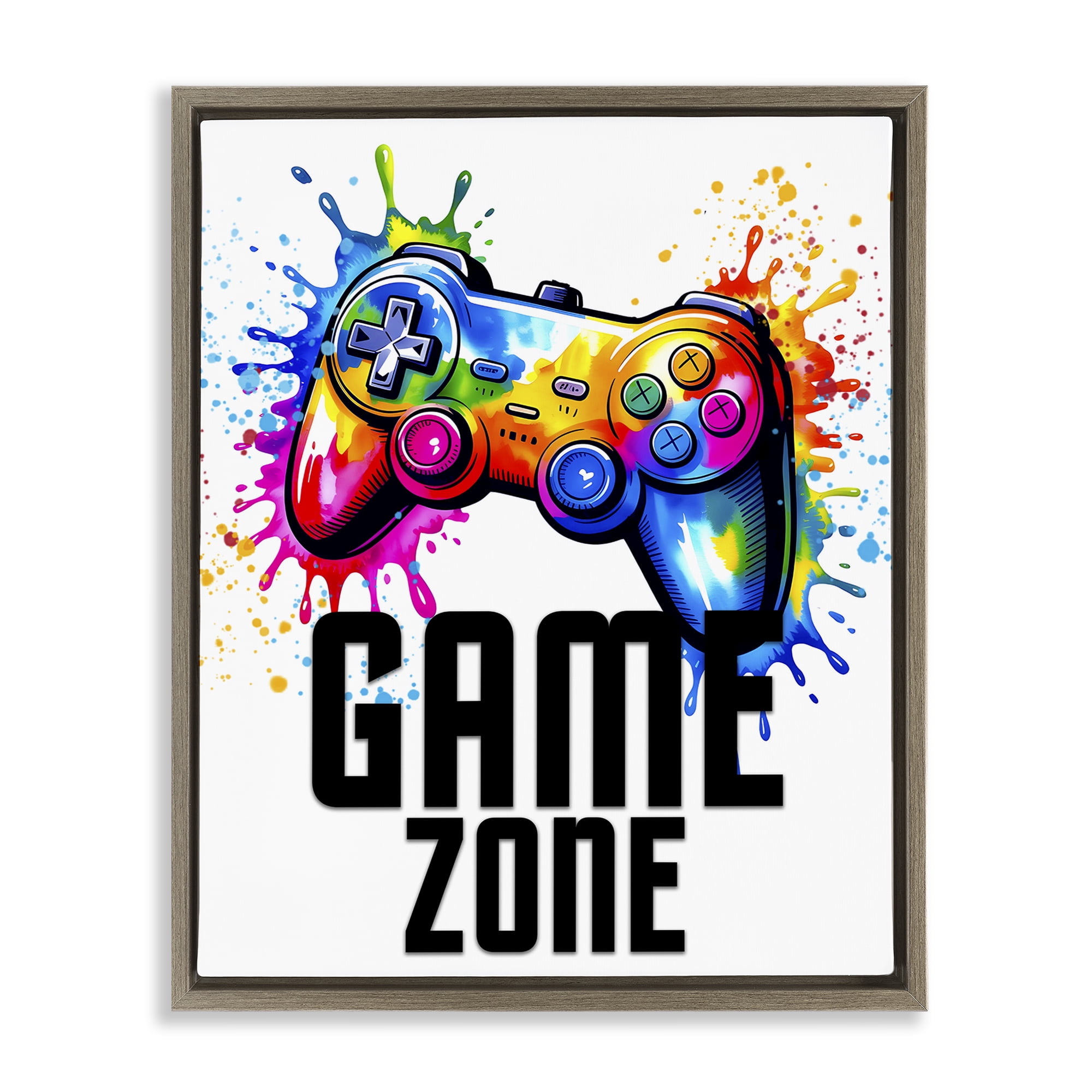Stupell Industries Game Zone Bright Splash Brown Framed Floater Canvas Wall Art, design by Kim Allen