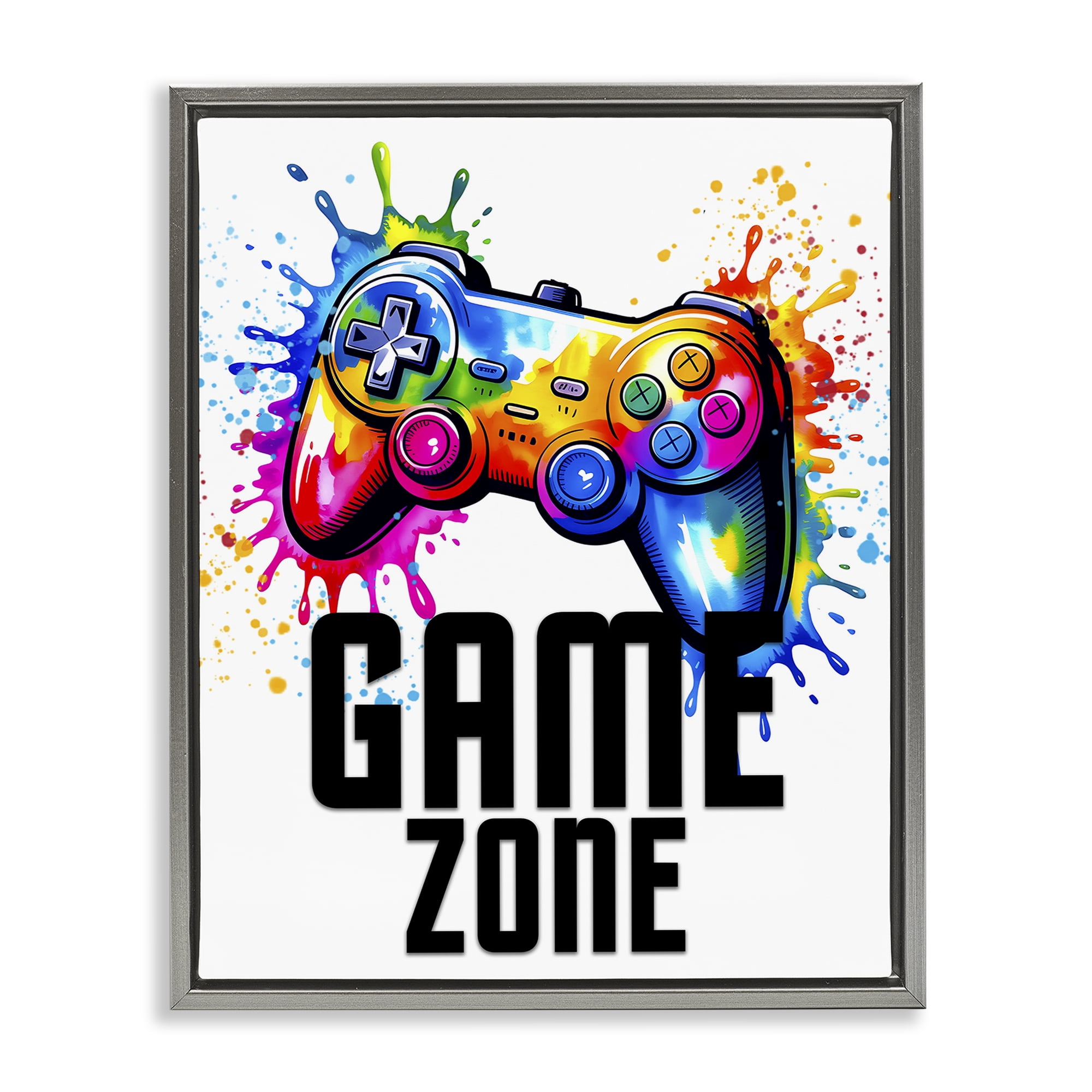 Stupell Industries Game Zone Bright Splash Gray Framed Floater Canvas Wall Art, design by Kim Allen
