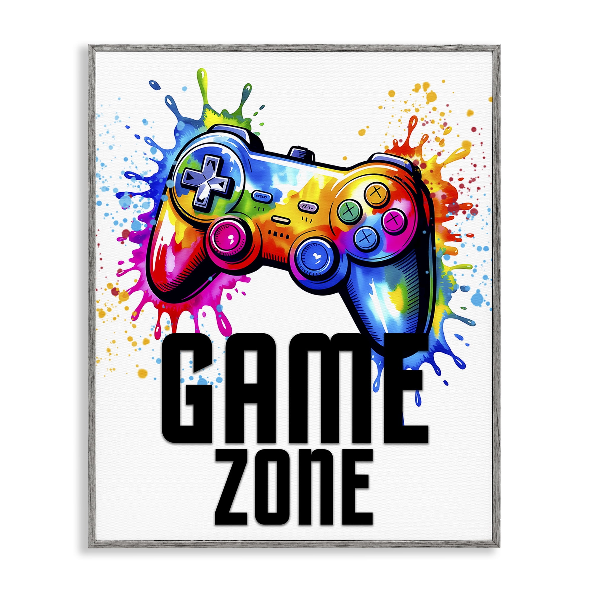 Stupell Industries Game Zone Bright Splash Gray Framed Giclee Art, design by Kim Allen