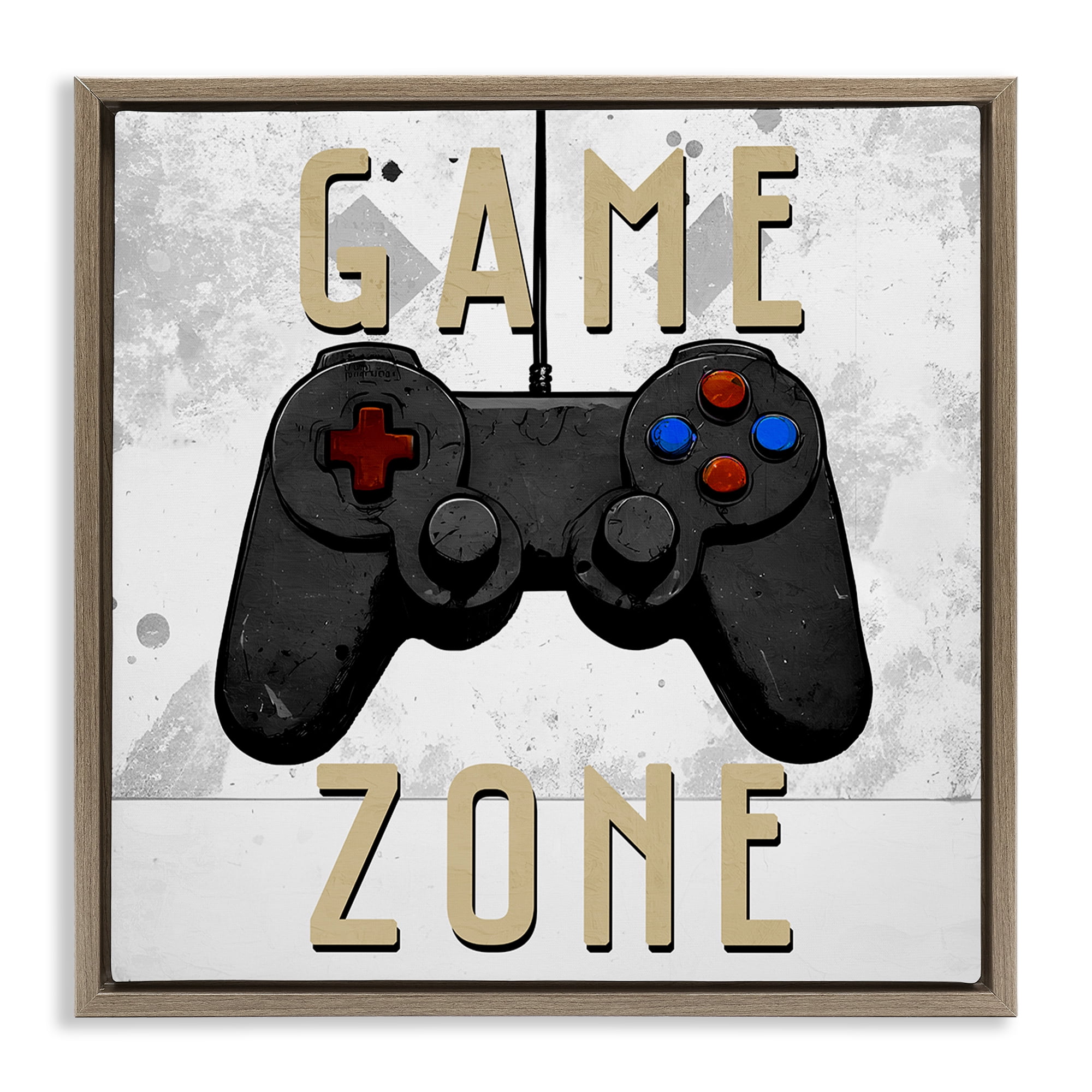 Stupell Industries Game Zone Control Brown Framed Floater Canvas Wall Art, design by Kim Allen