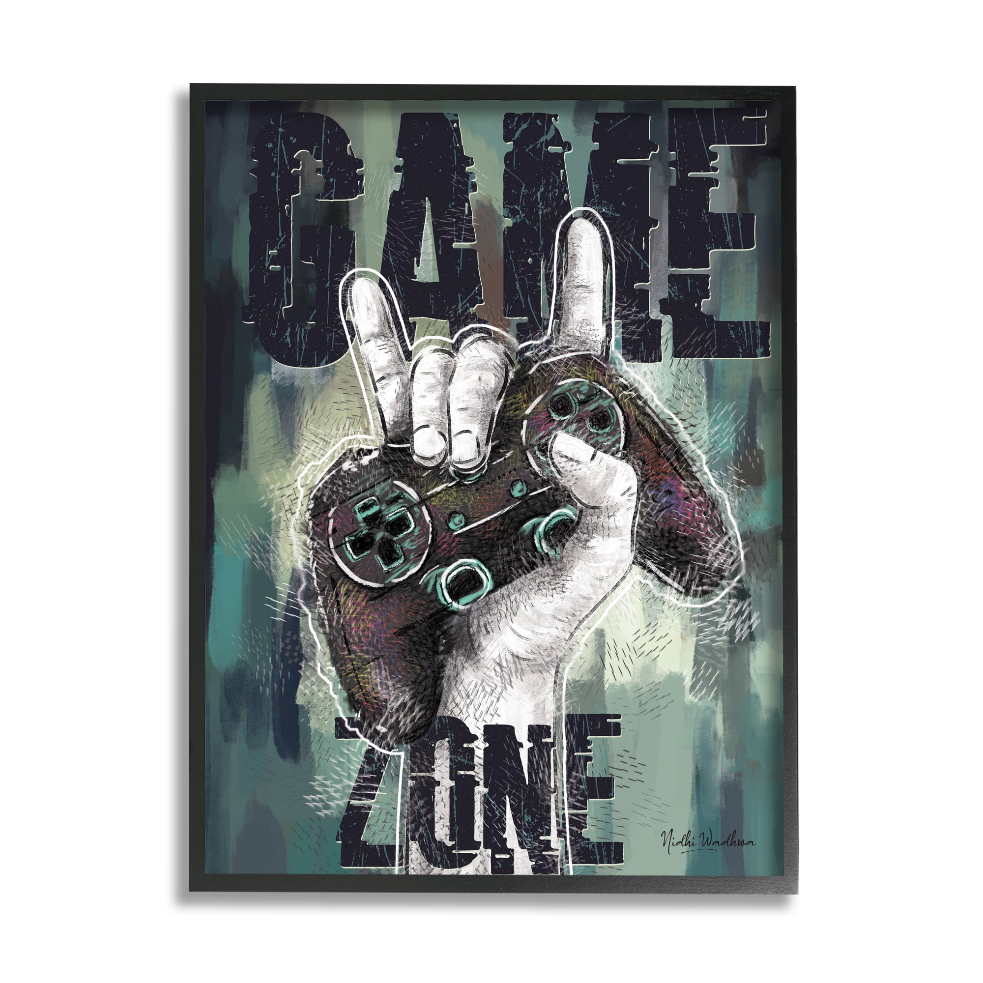 Stupell Industries Game Zone Controller Typography Painting Black Framed Art Print Wall Art, 11 x 14