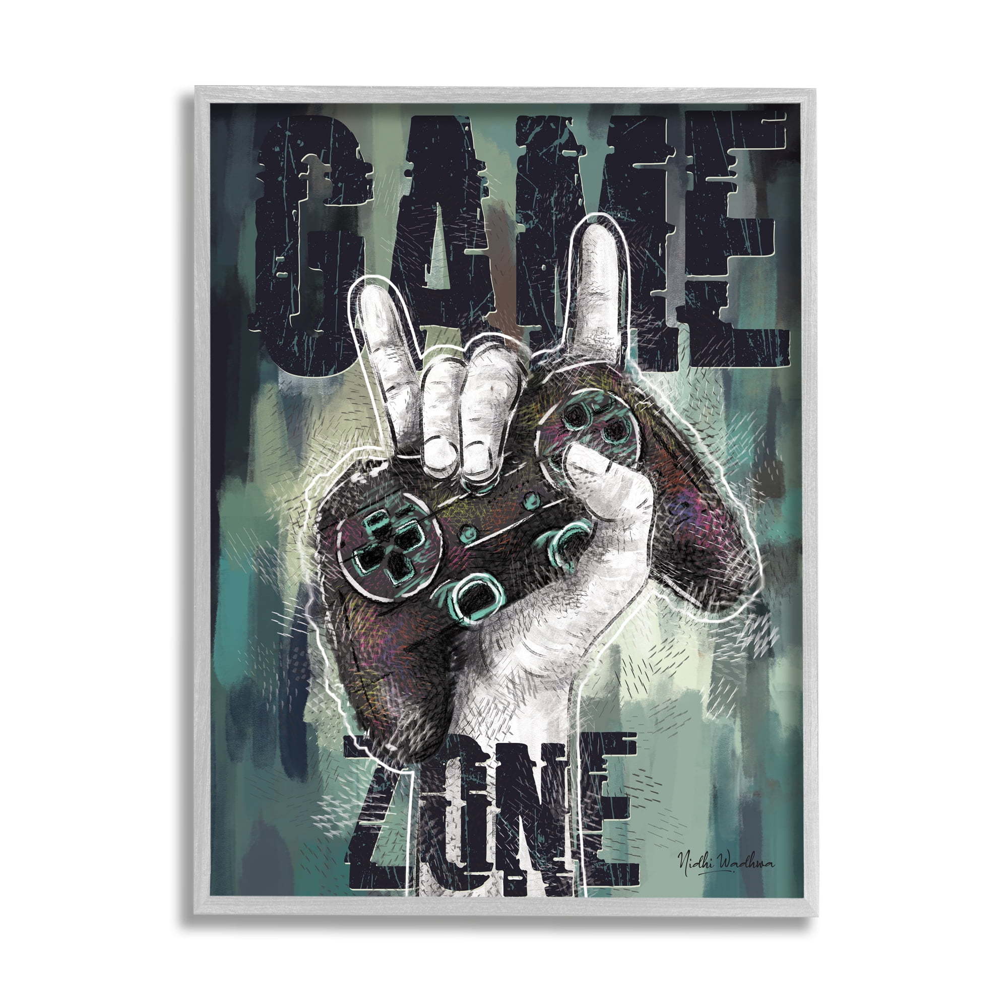 Stupell Industries Game Zone Controller Typography Painting Gray Framed Art Print Wall Art, 16 x 20