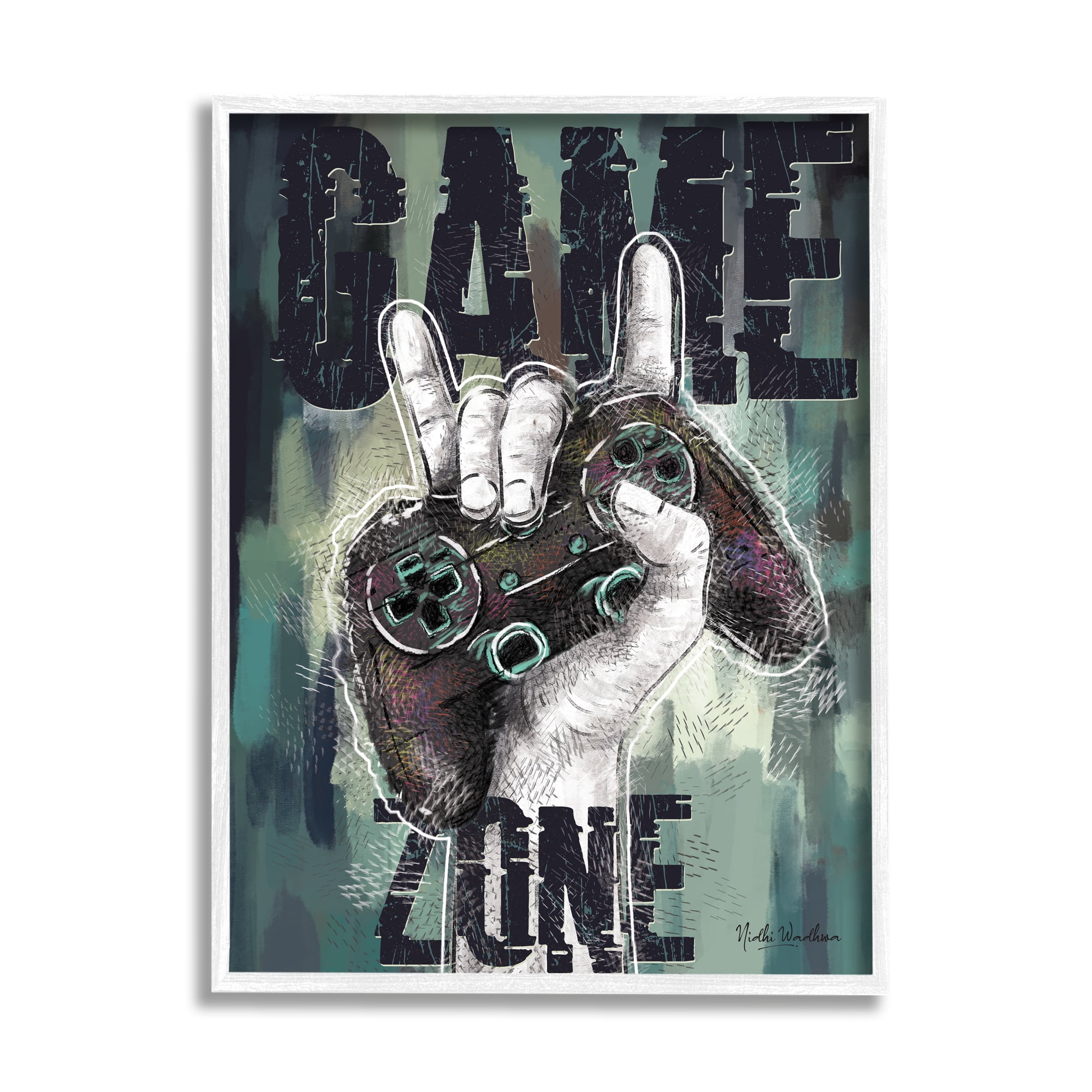 Stupell Industries Game Zone Controller Typography Painting White Framed Art Print Wall Art, 16 x 20