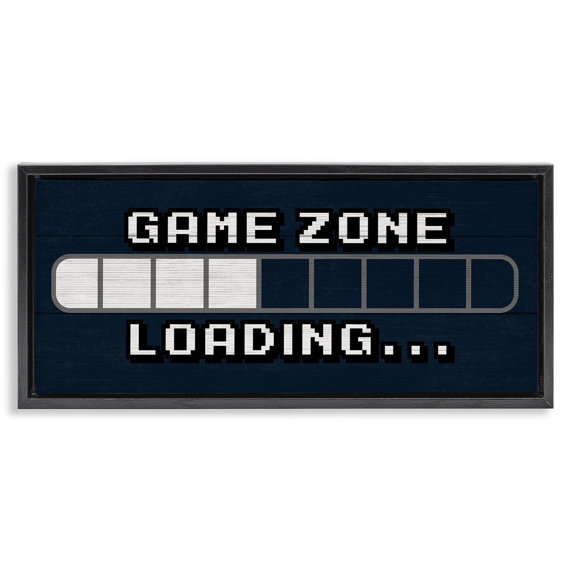 Stupell Industries Game Zone Loading Pixels Art for Kids Painting Black Floater Framed Canvas Art Print Wall Art, 25 x 11