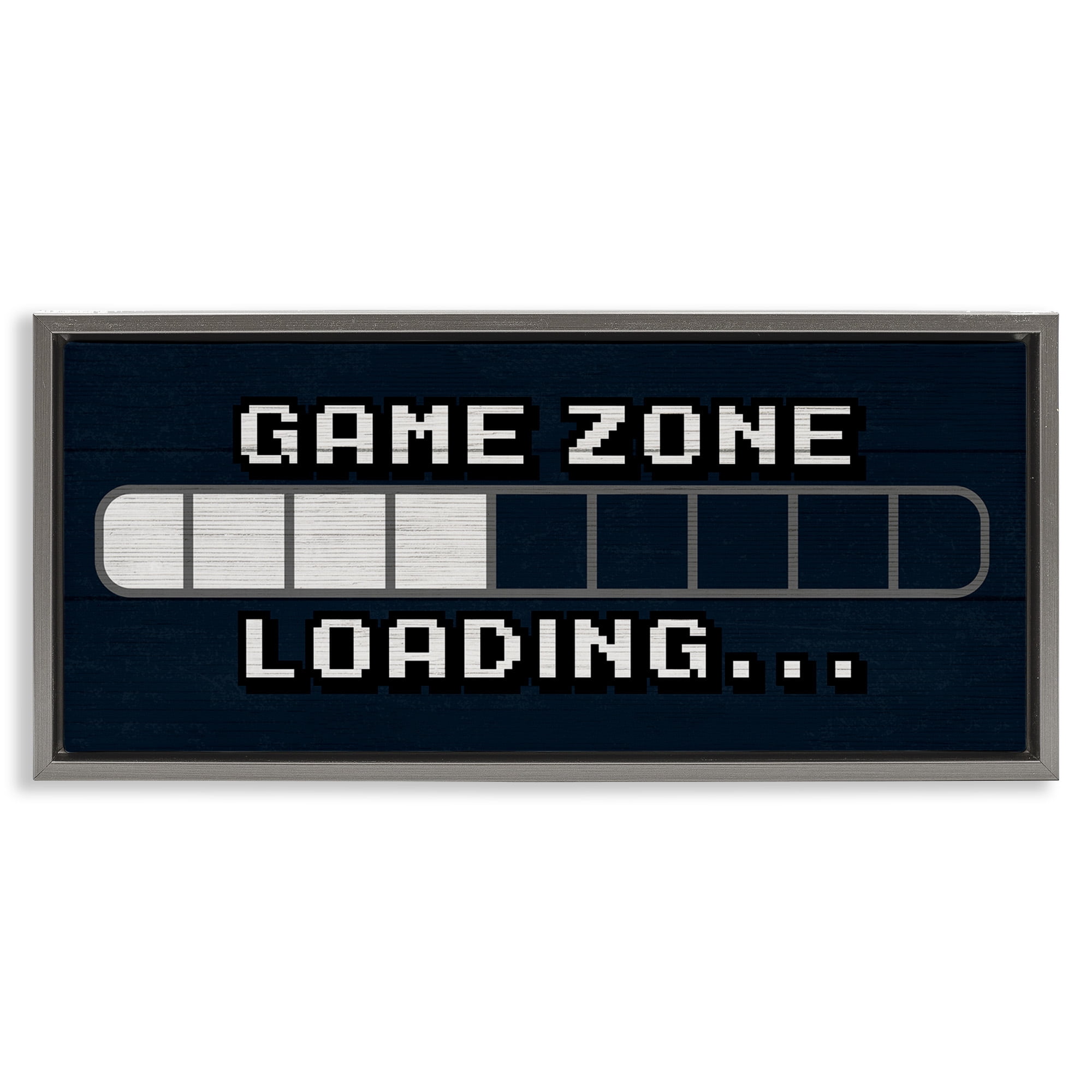 Stupell Industries Game Zone Loading Pixels Art for Kids Painting Gray Floater Framed Canvas Art Print Wall Art, 25 x 11
