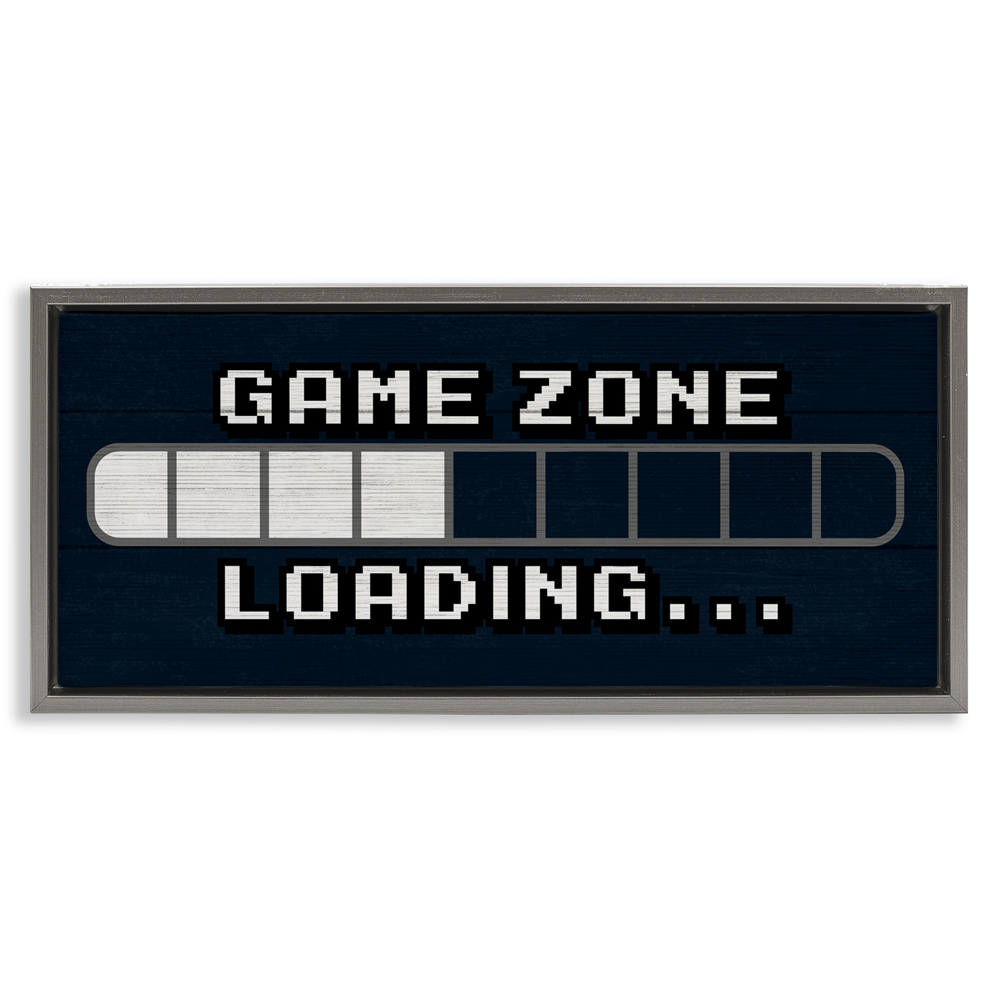 Stupell Industries Game Zone Loading Pixels Art for Kids Painting Gray Floater Framed Canvas Art Print Wall Art, 31 x 14