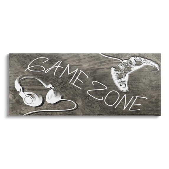 Stupell Industries Game Zone Phrase Music Headset Video Game Controller, 24 x 10, Design by Daphne Polselli
