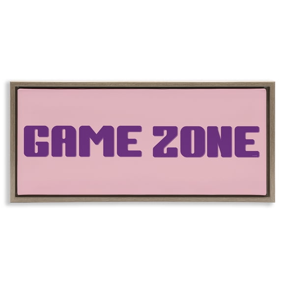 Stupell Industries Game Zone Purple & Pink Quotes and Sayings Painting Brown Floater Framed Canvas Art Print Wall Art, 31 x 14