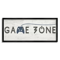 Stupell Industries Game Zone Video Gamer Phrase Rustic Blue Controller Beauty & Fashion Painting Black Framed Art Print Wall Art, 10 x 24