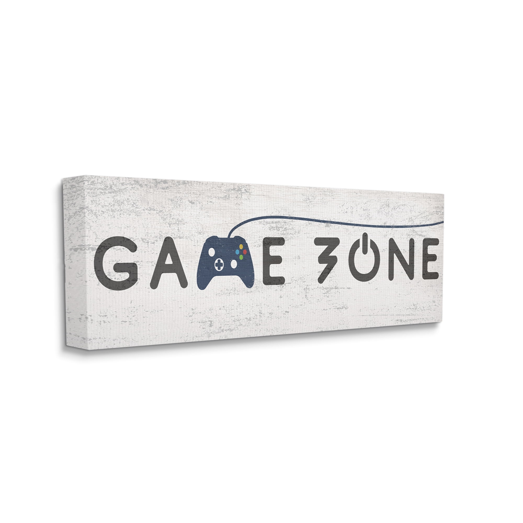 Stupell Industries Game Zone Video Gamer Phrase Rustic Blue Controller Beauty & Fashion Painting Gallery Wrapped Canvas Print Wall Art, 17 x 40