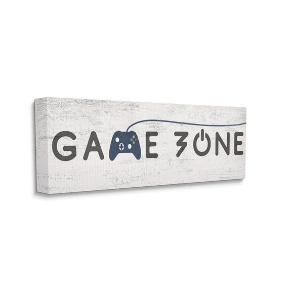 Stupell Industries Game Zone Video Gamer Phrase Rustic Blue Controller Beauty & Fashion Painting Gallery Wrapped Canvas Print Wall Art, 17 x 40